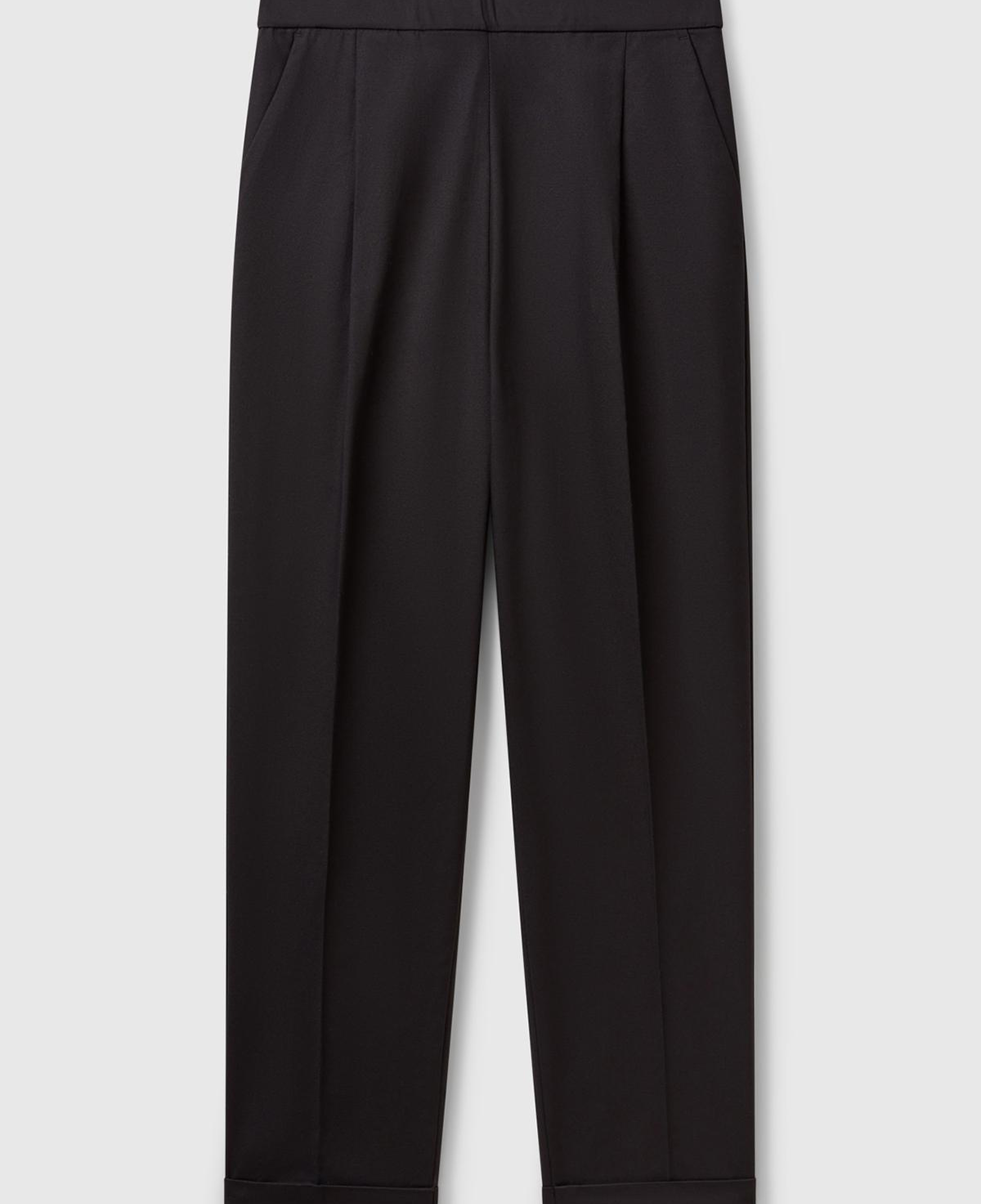 Kadın Siyah Streç Pamuklu Arka Beli Lastikli Cepli Pantolon