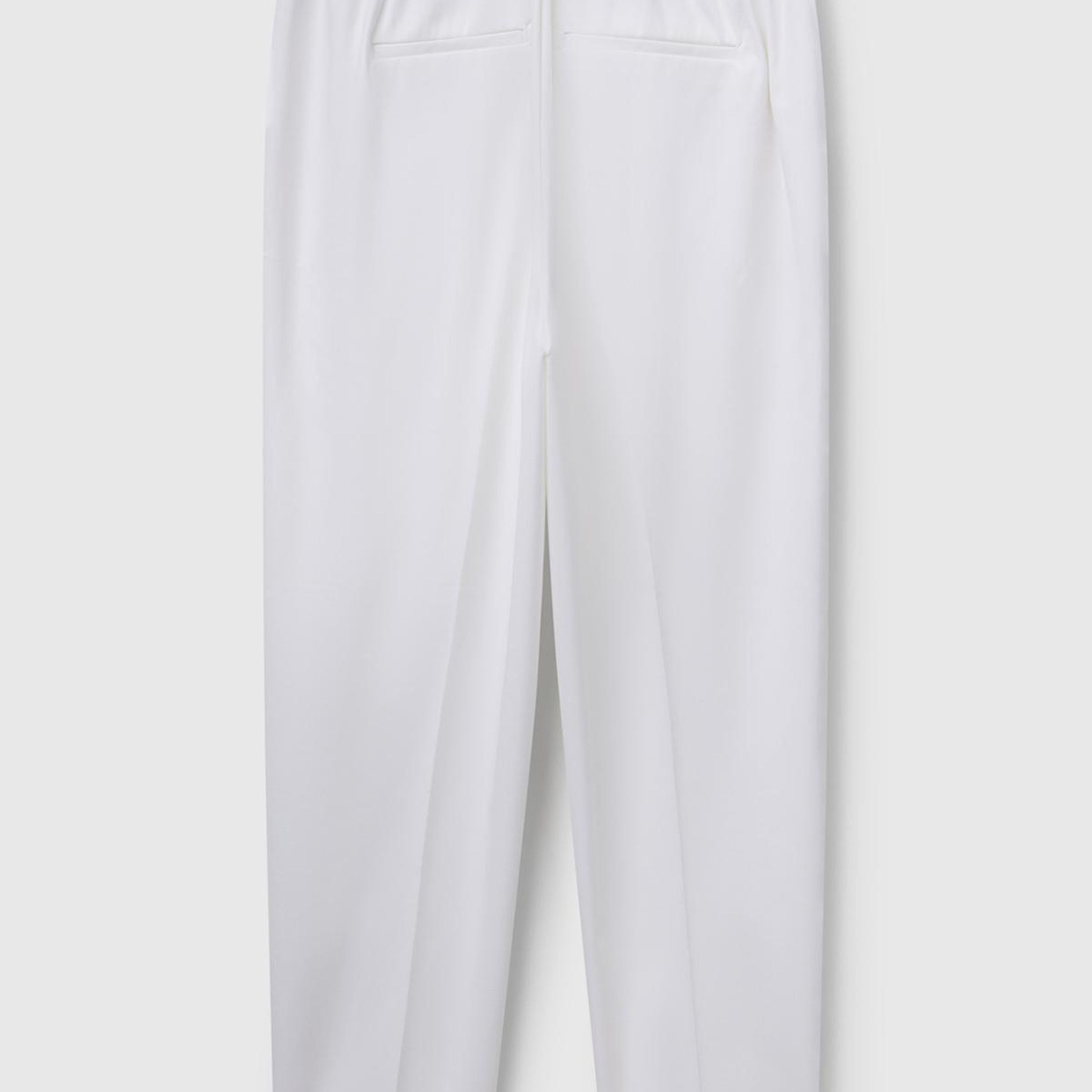 Kadın Beyaz Streç Pamuklu Arka Beli Lastikli Cepli Pantolon