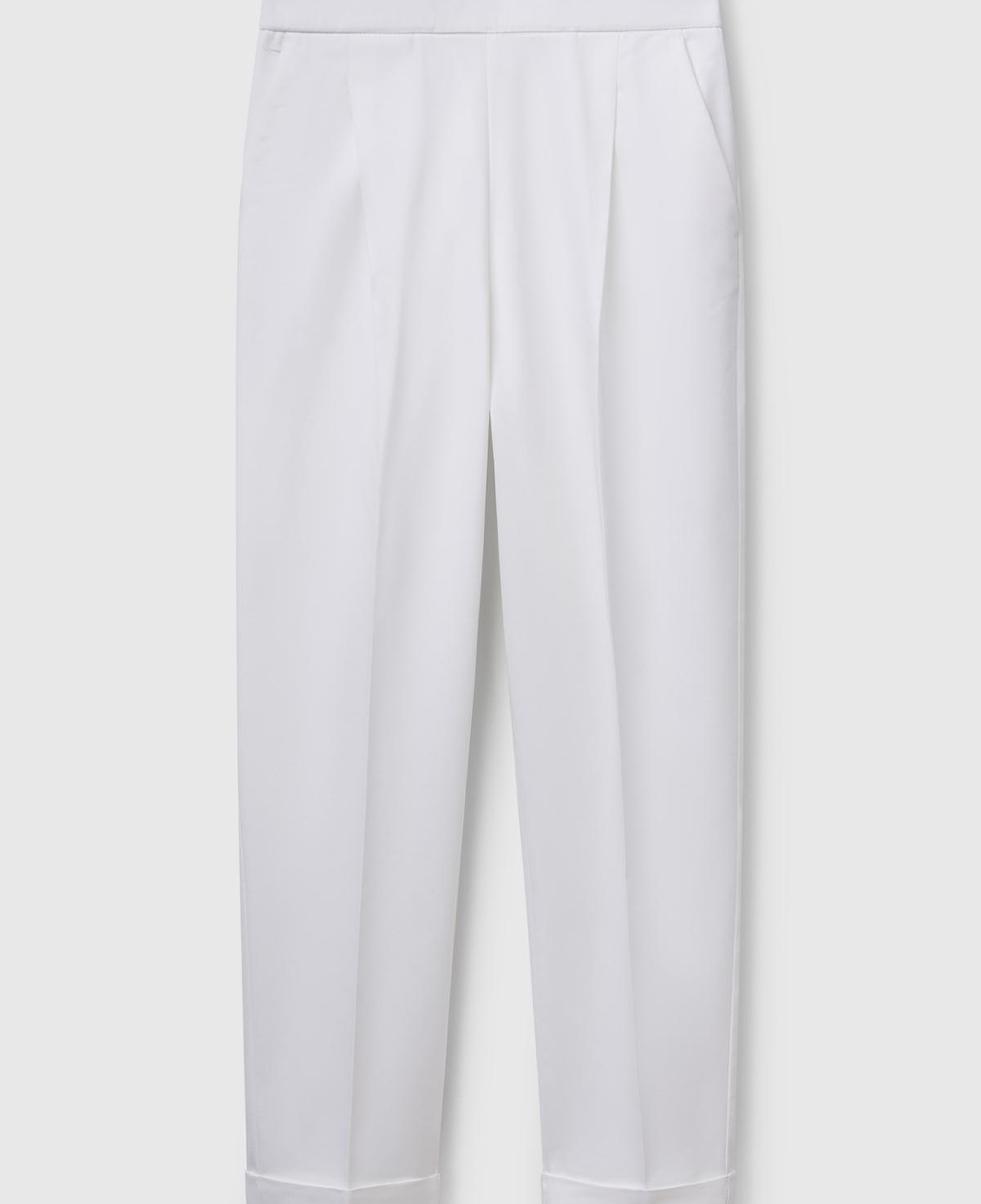 Kadın Beyaz Streç Pamuklu Arka Beli Lastikli Cepli Pantolon