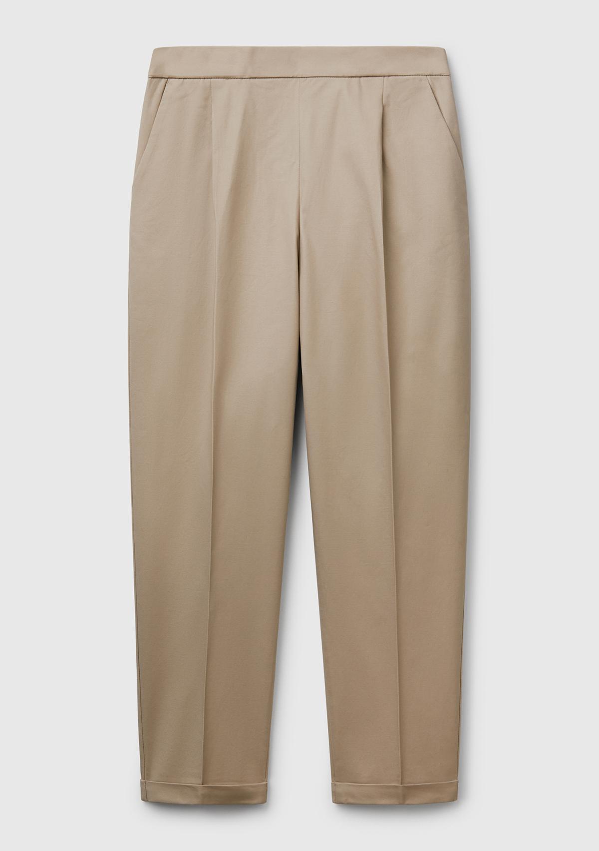 Kadın Bej Streç Pamuklu Arka Beli Lastikli Cepli Pantolon