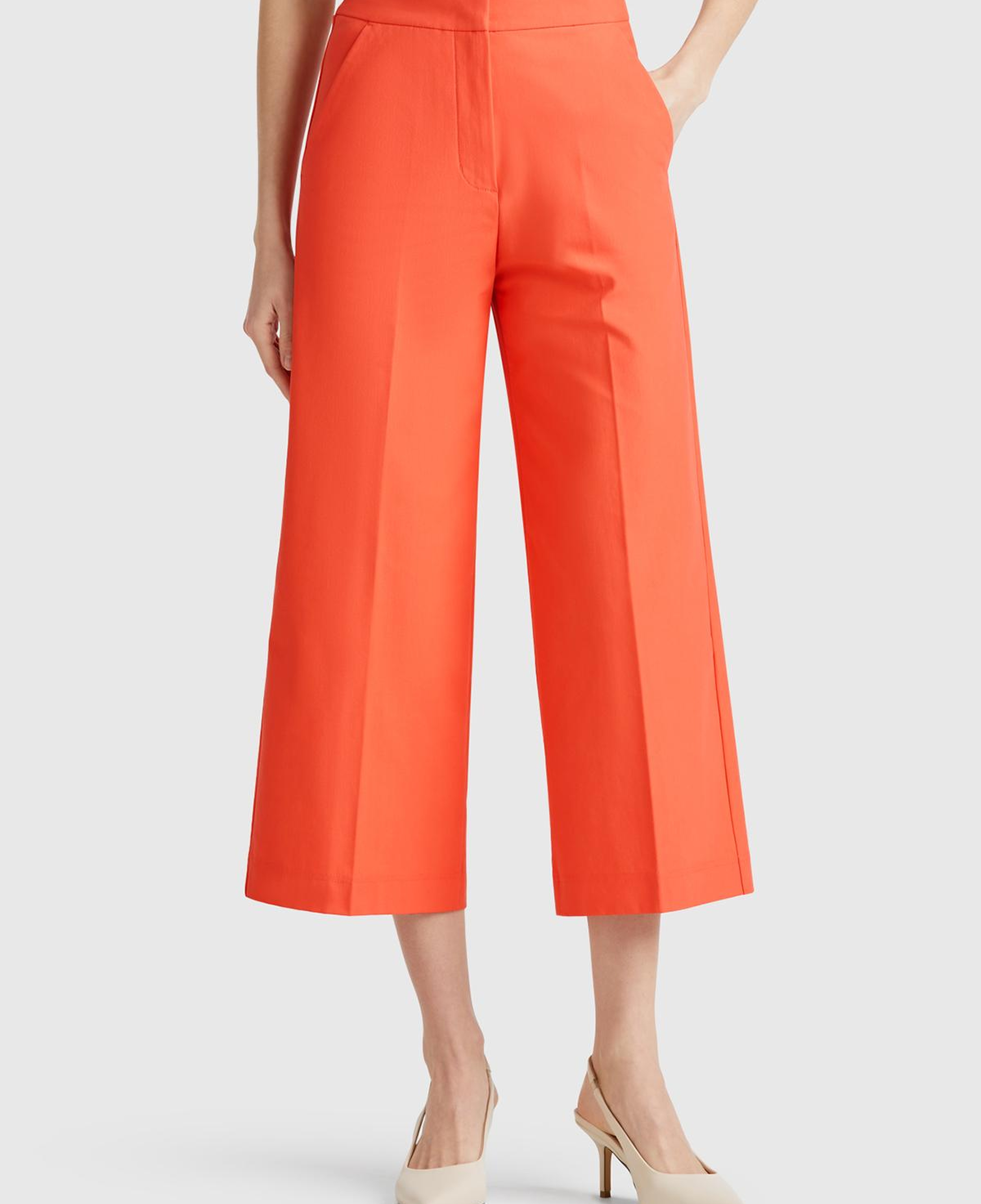 Kadın Turuncu Pamuk Karışımlı Cepli Straight Fit Yüksek Bel Pantolon