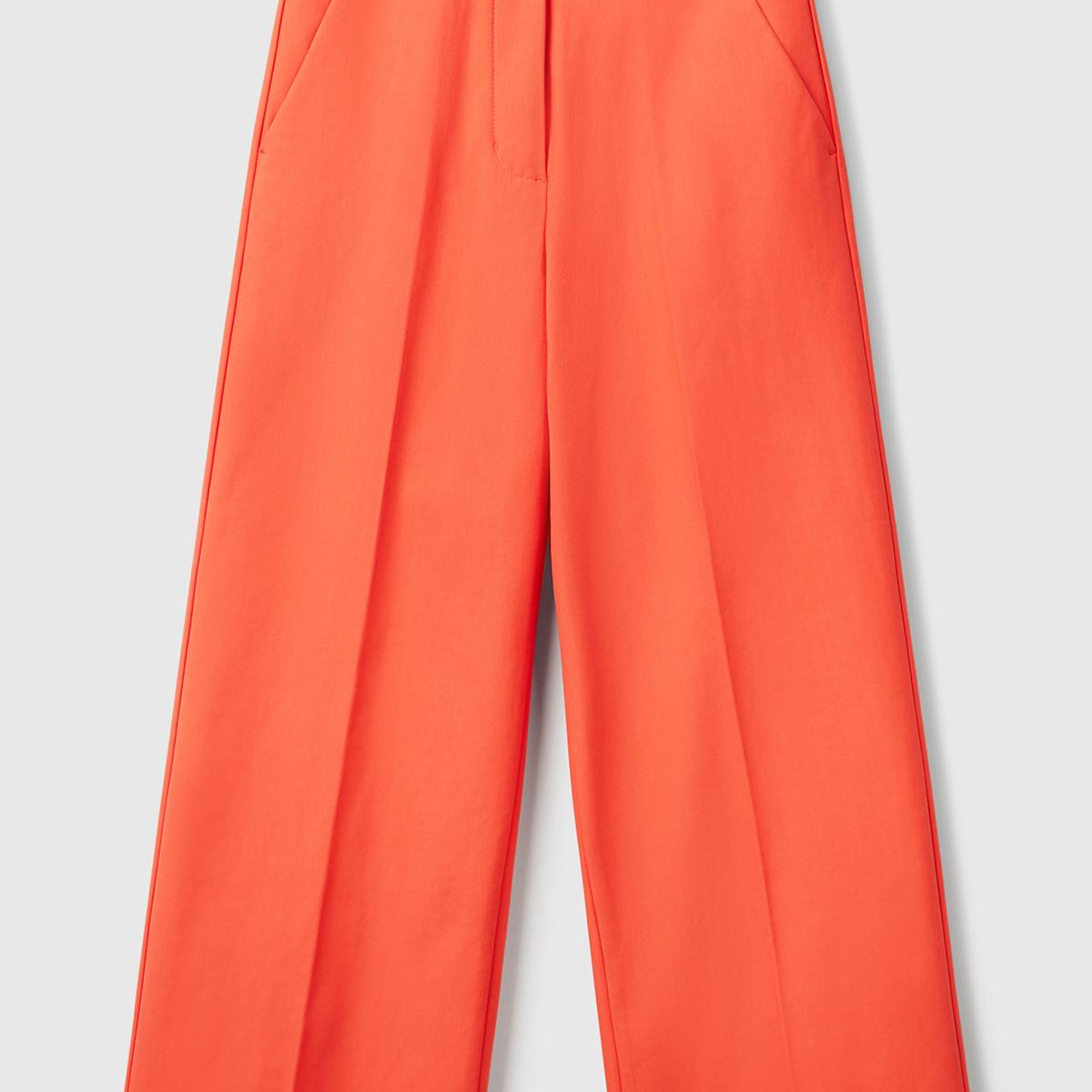 Kadın Turuncu Pamuk Karışımlı Cepli Straight Fit Yüksek Bel Pantolon