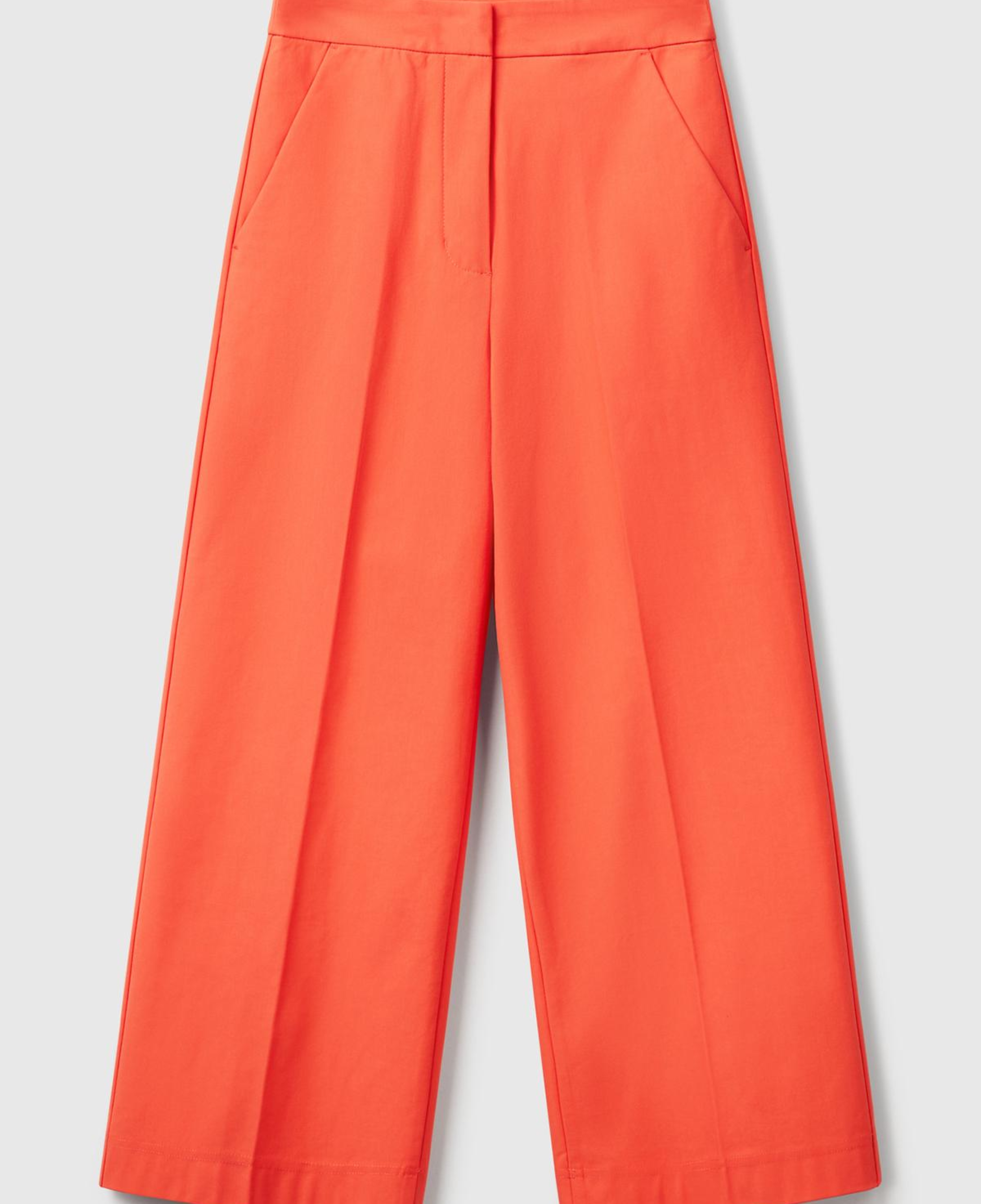 Kadın Turuncu Pamuk Karışımlı Cepli Straight Fit Yüksek Bel Pantolon