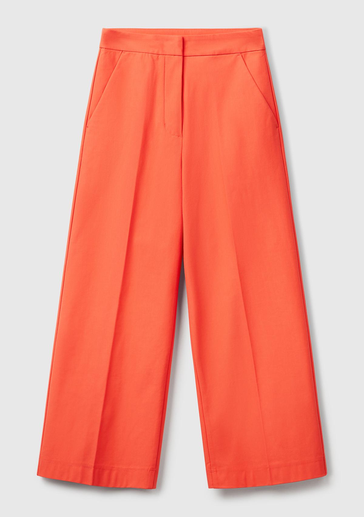 Kadın Turuncu Pamuk Karışımlı Cepli Straight Fit Yüksek Bel Pantolon