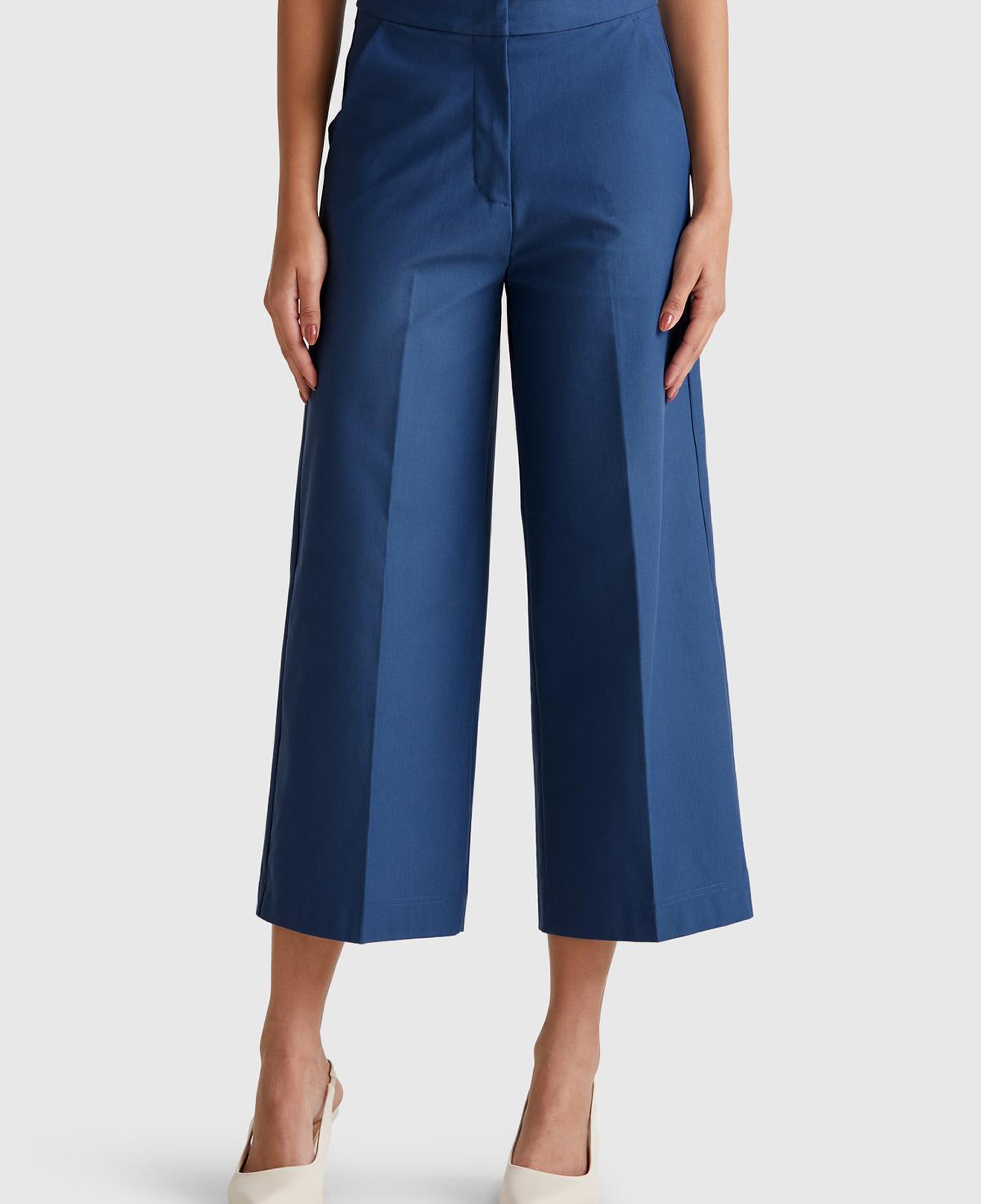 Kadın Denim Pamuk Karışımlı Cepli Straight Fit Yüksek Bel Pantolon