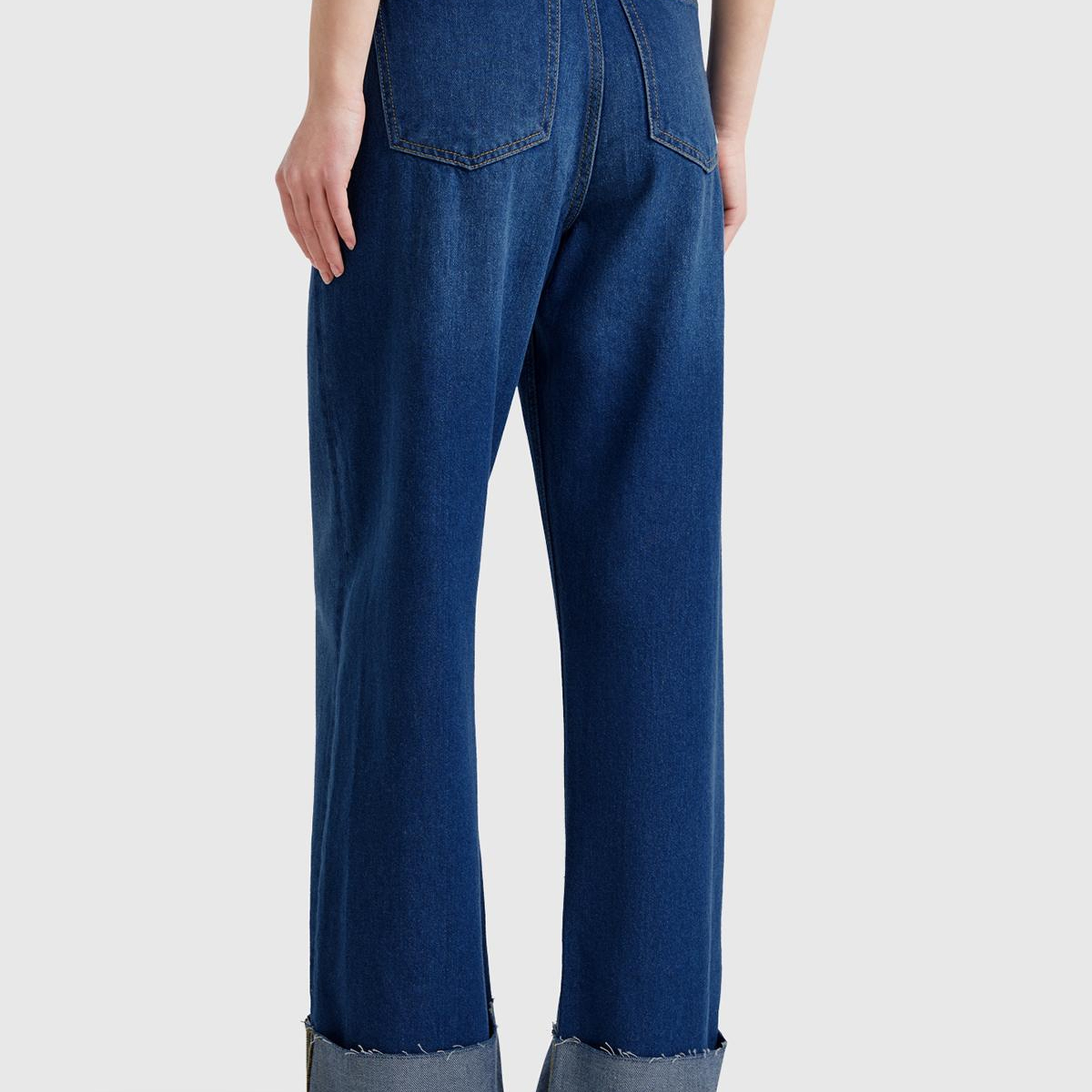 Kadın Koyu Mavi Pamuk Karışımlı 5 Cepli Yüksek Bel Wide Leg Denim Pantolon