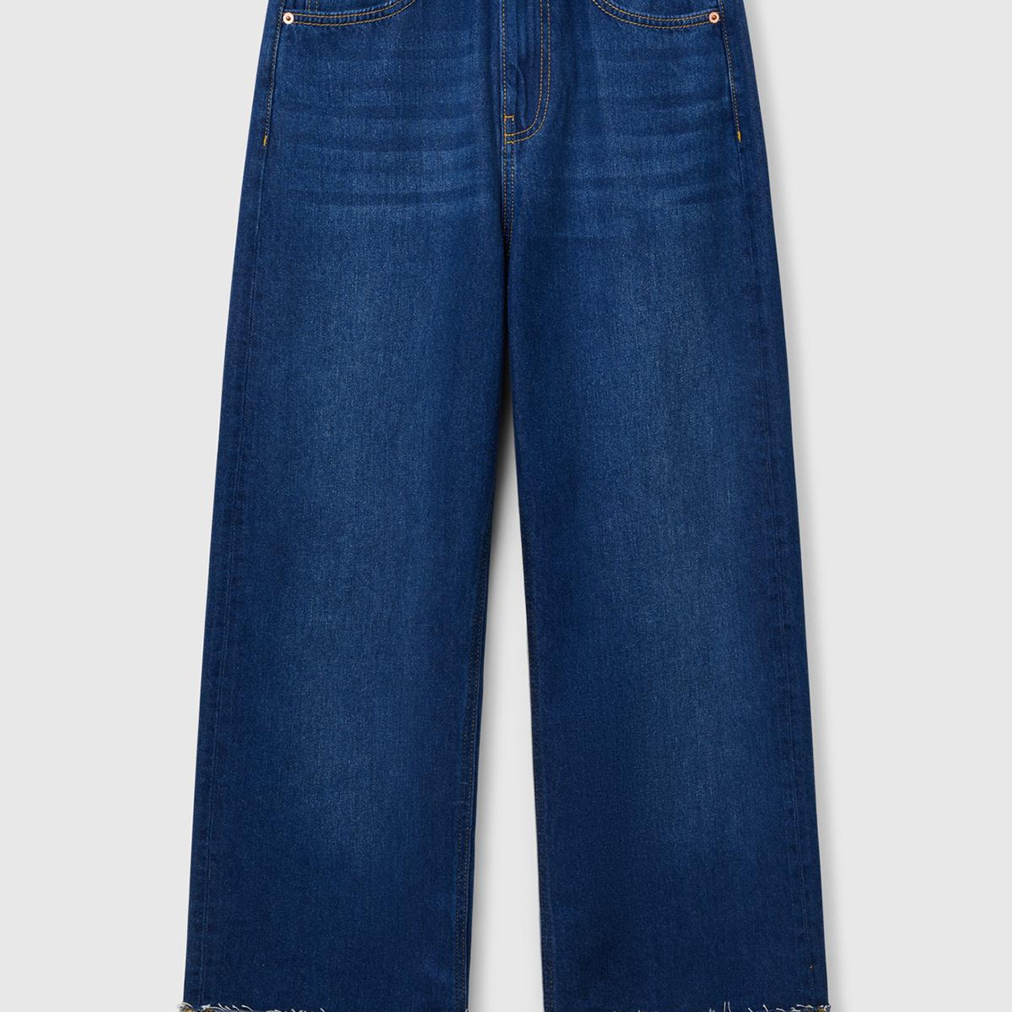 Kadın Koyu Mavi Pamuk Karışımlı 5 Cepli Yüksek Bel Wide Leg Denim Pantolon