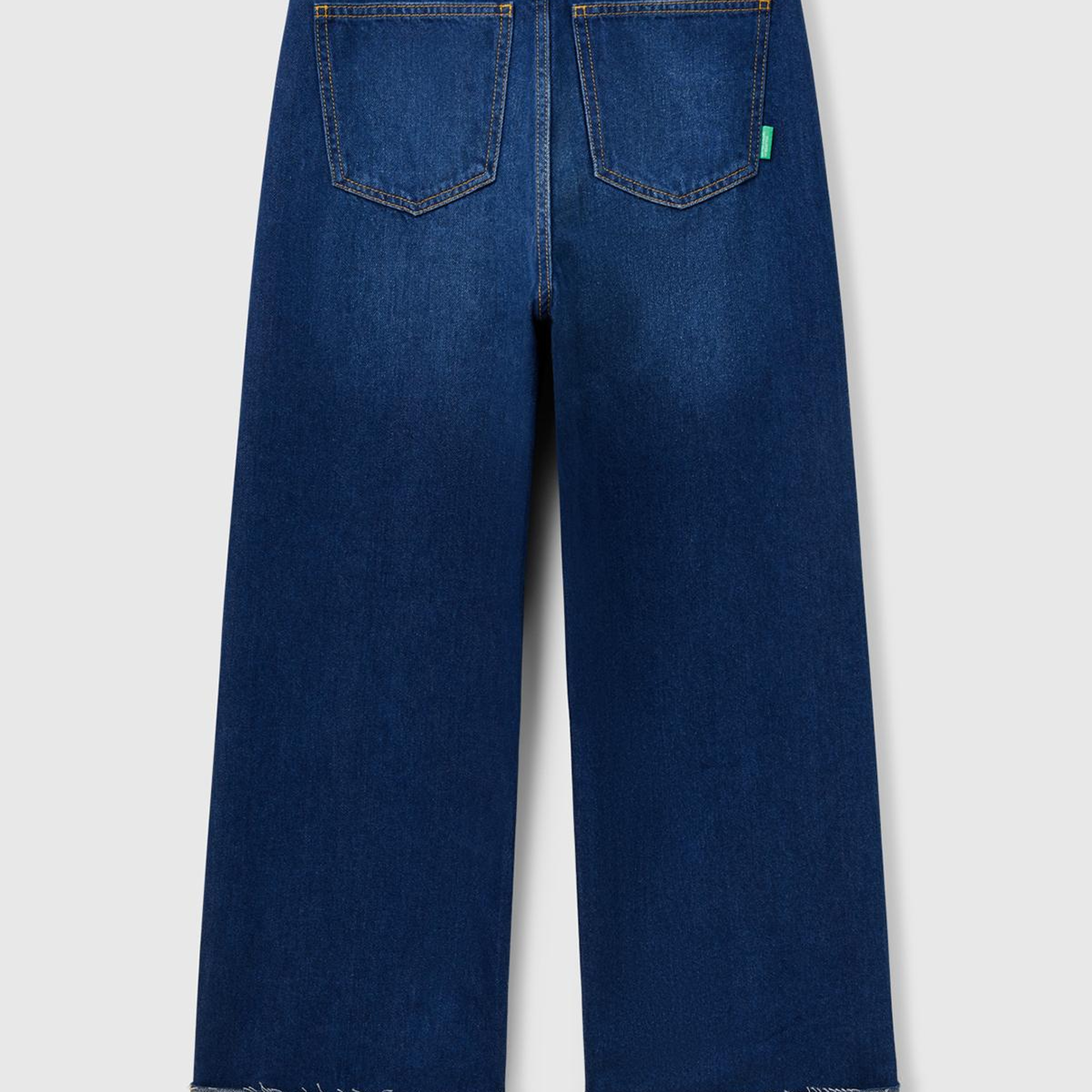 Kadın Koyu Mavi Pamuk Karışımlı 5 Cepli Yüksek Bel Wide Leg Denim Pantolon
