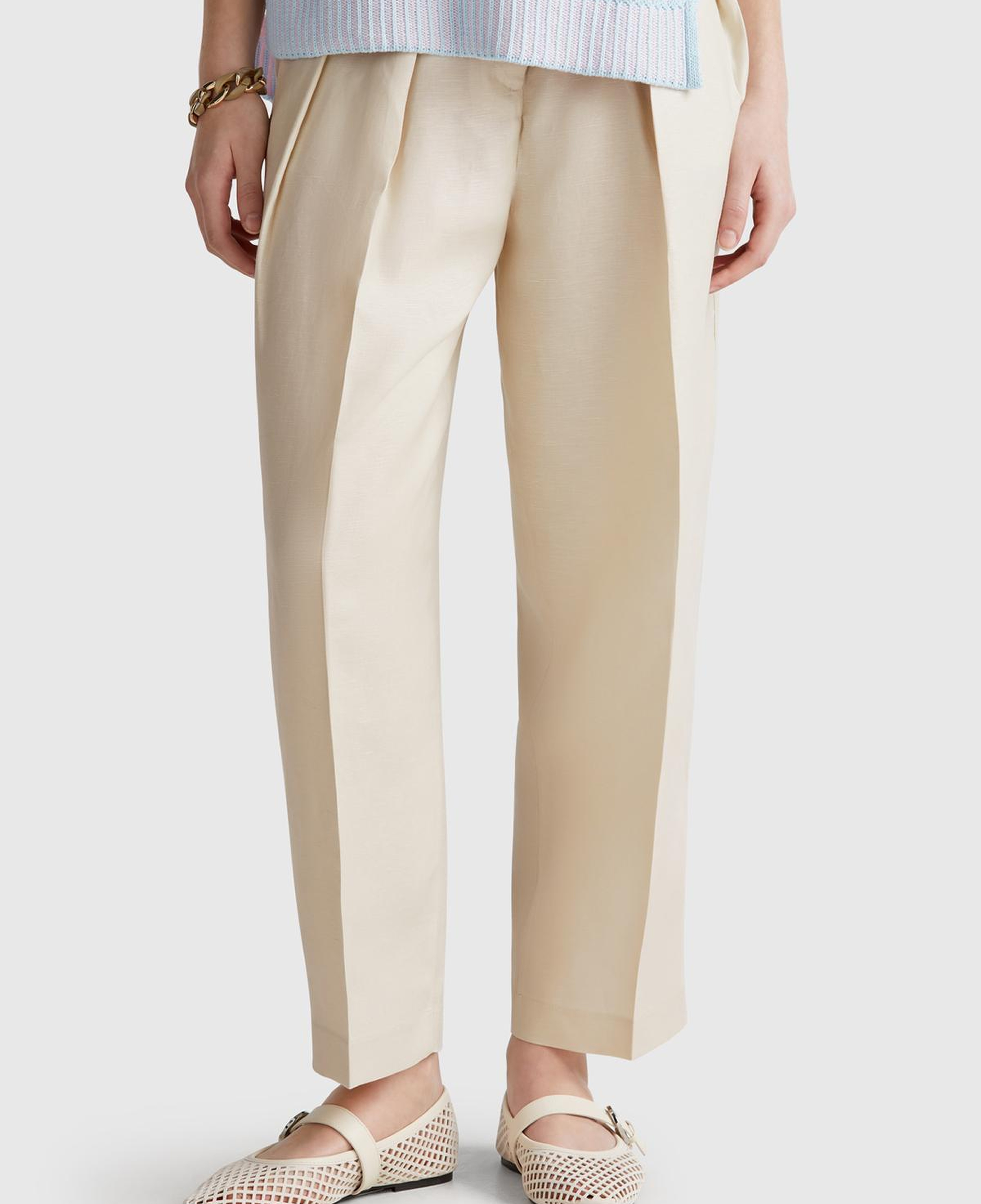 Kadın Taş Rengi Keten Karışımlı Havuç Kesim Pantolon