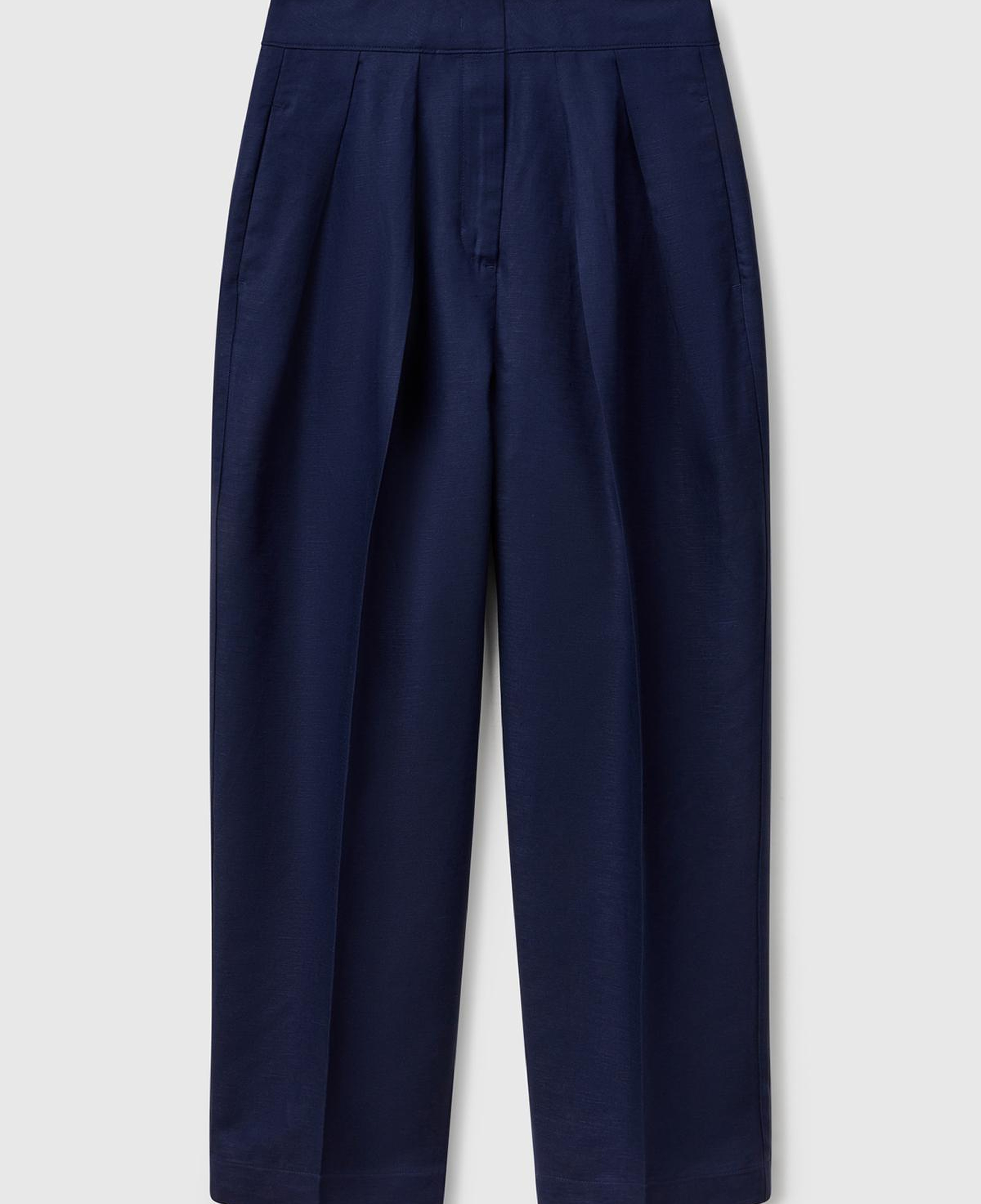 Kadın Lacivert Keten Karışımlı Havuç Kesim Pantolon