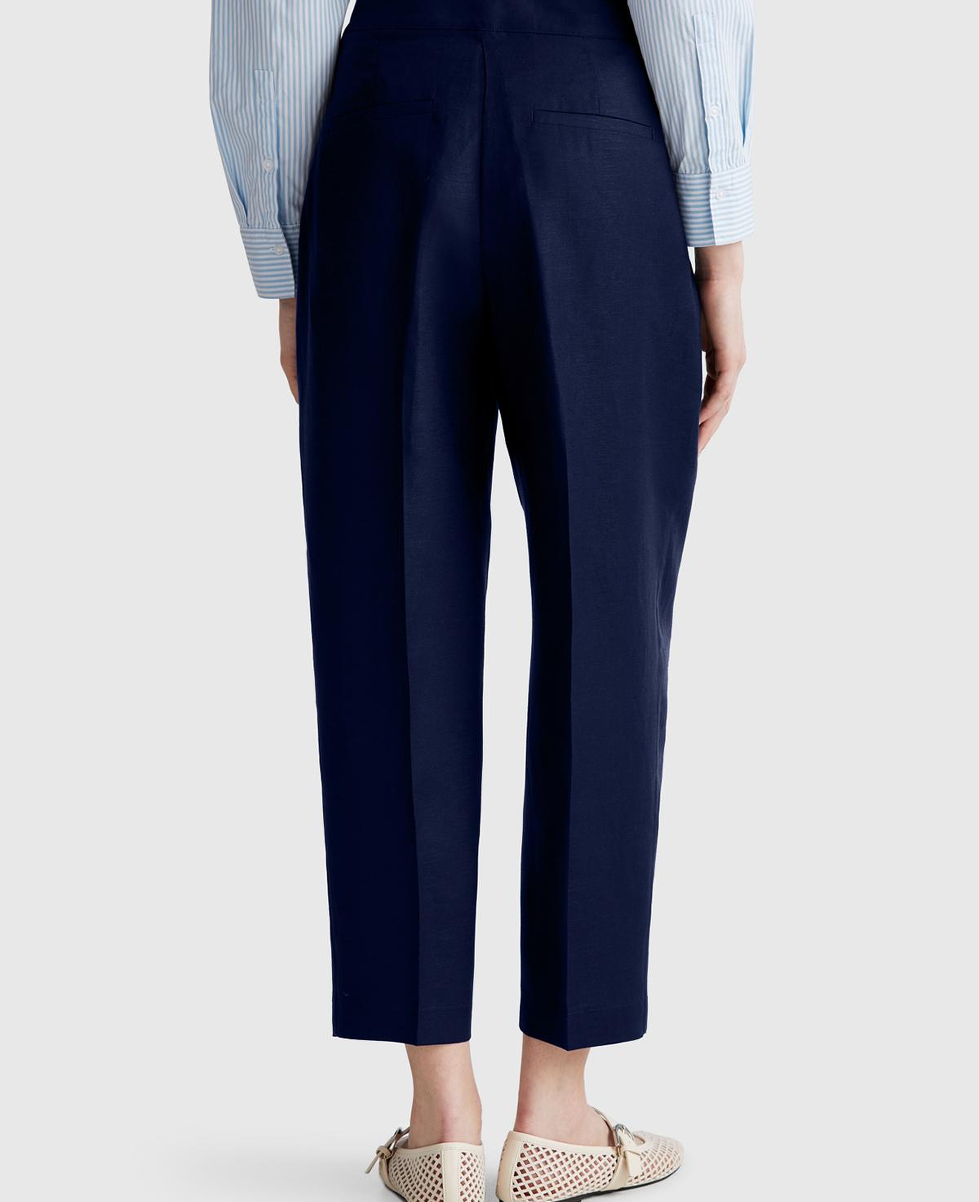 Kadın Lacivert Keten Karışımlı Havuç Kesim Pantolon