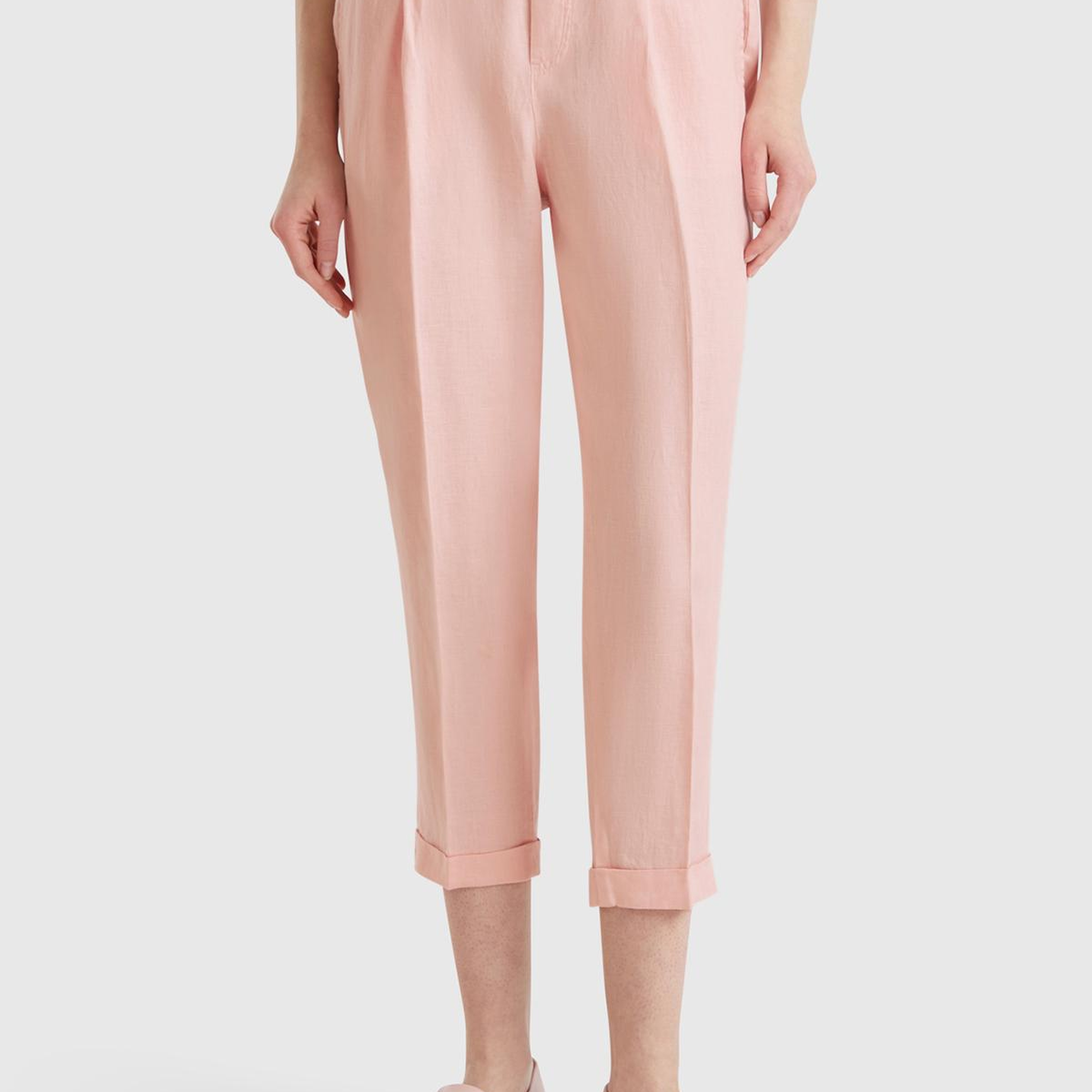 Kadın Pembe %100 Keten Beli Lastikli Pantolon