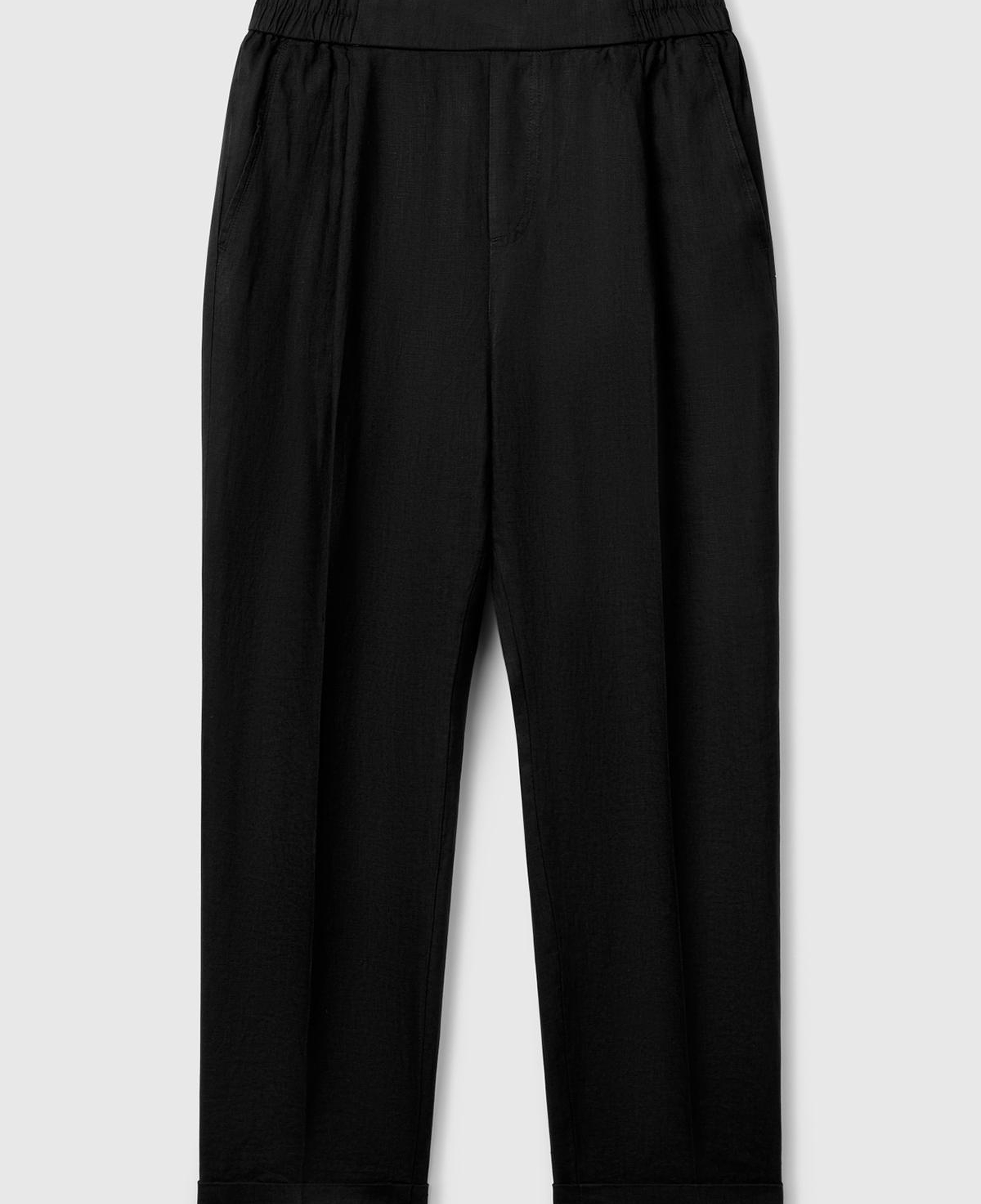 Kadın Siyah %100 Keten Beli Lastikli Pantolon