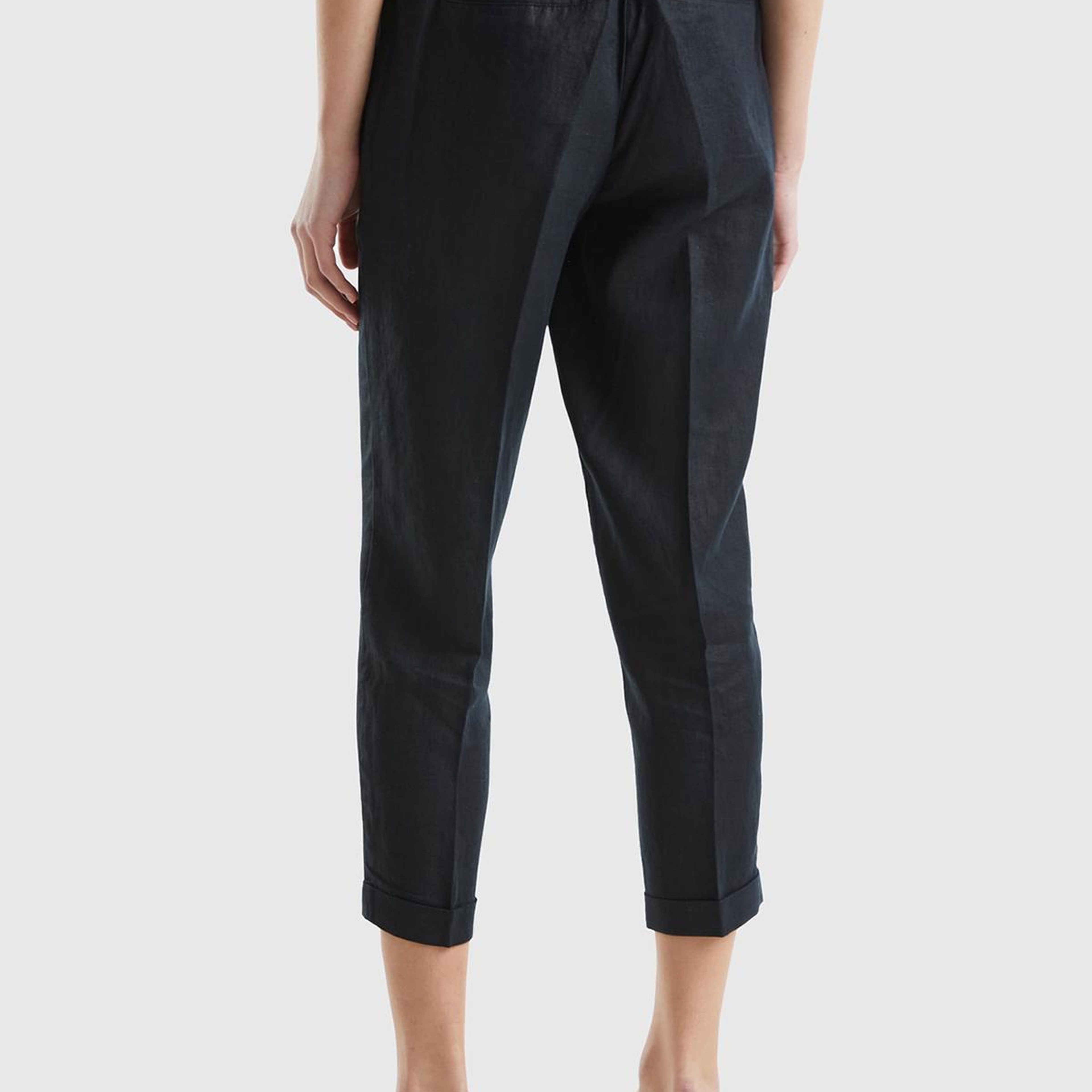 Kadın Siyah %100 Keten Beli Lastikli Pantolon