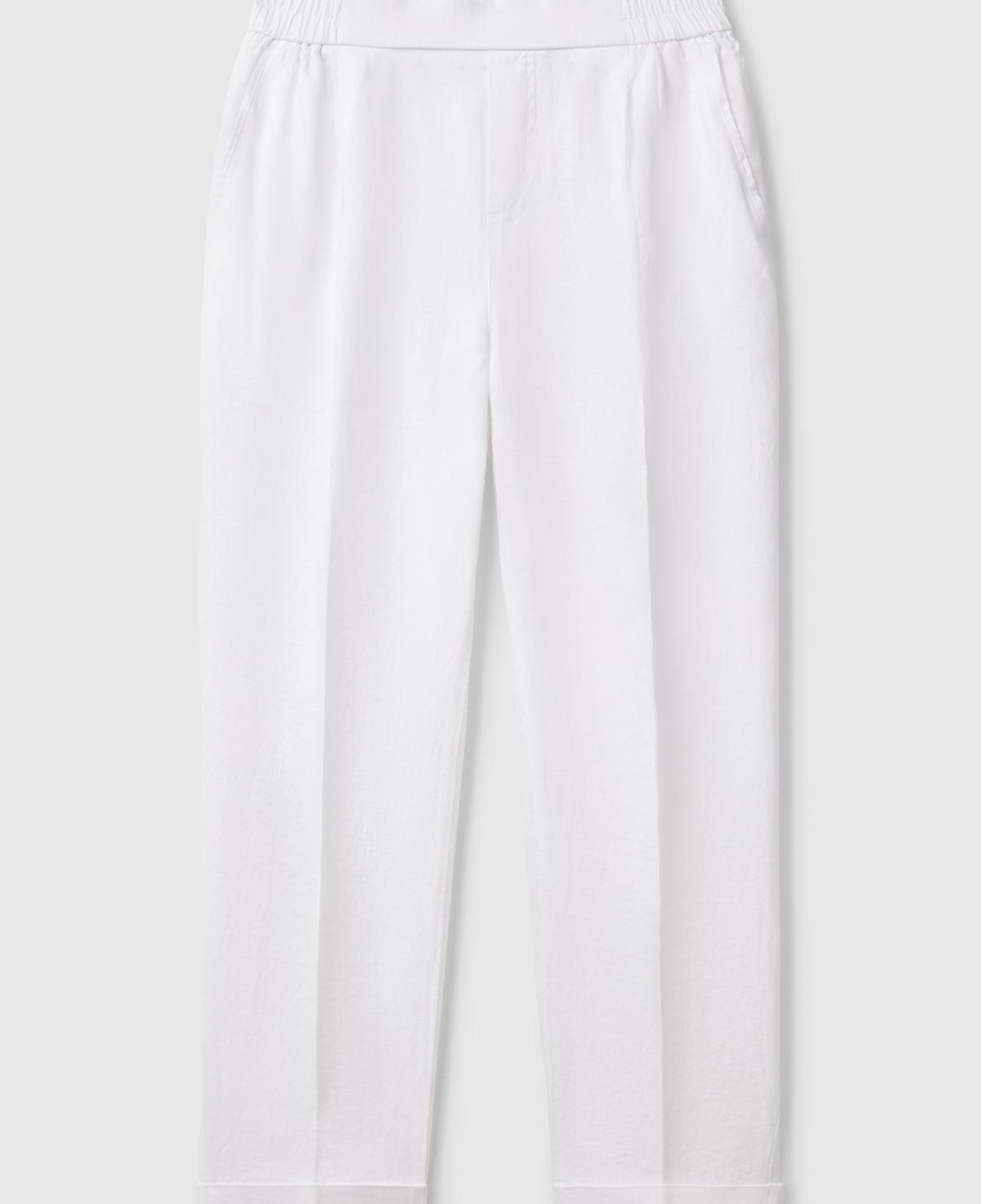 Kadın Beyaz %100 Keten Beli Lastikli Pantolon