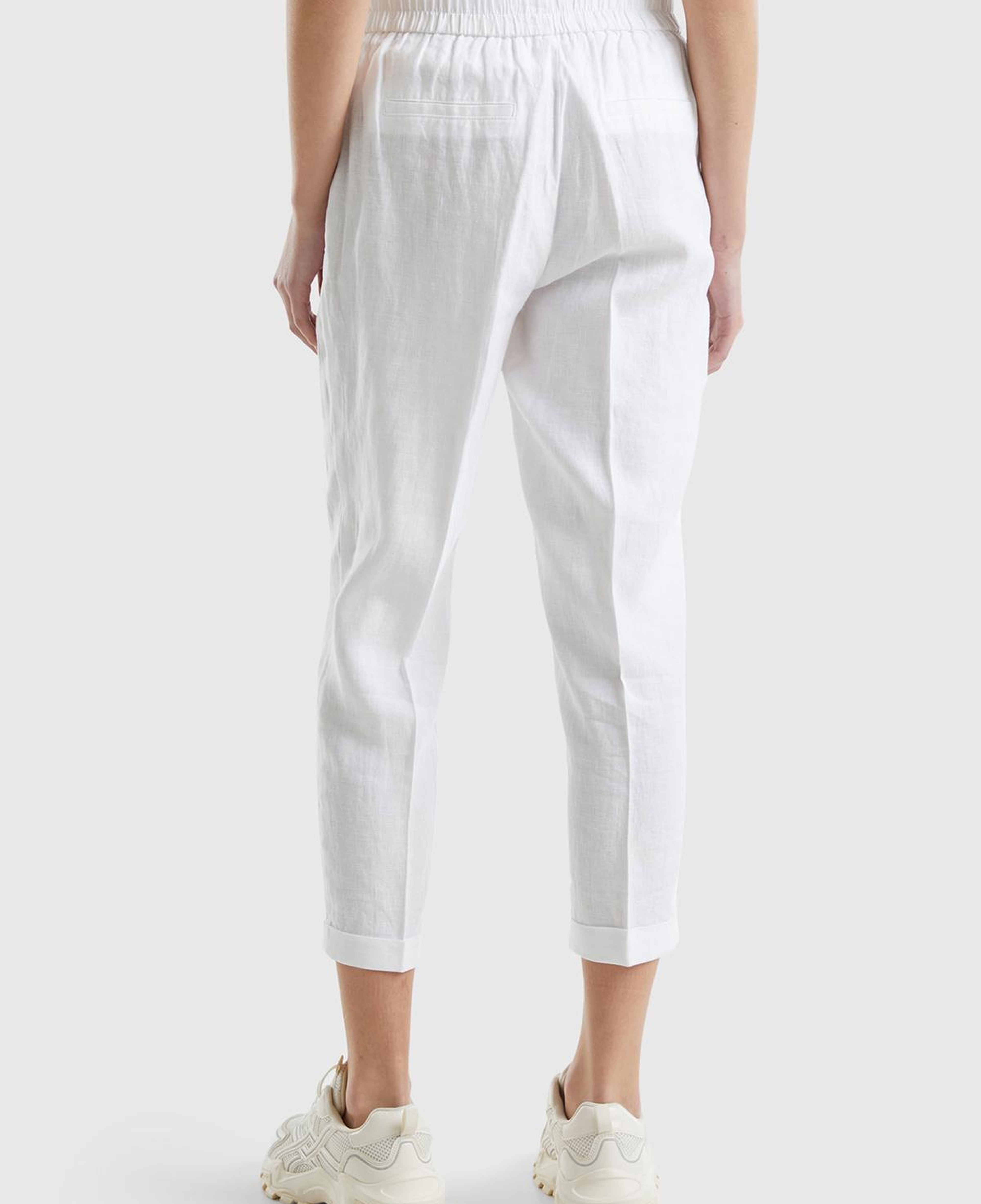 Kadın Beyaz %100 Keten Beli Lastikli Pantolon
