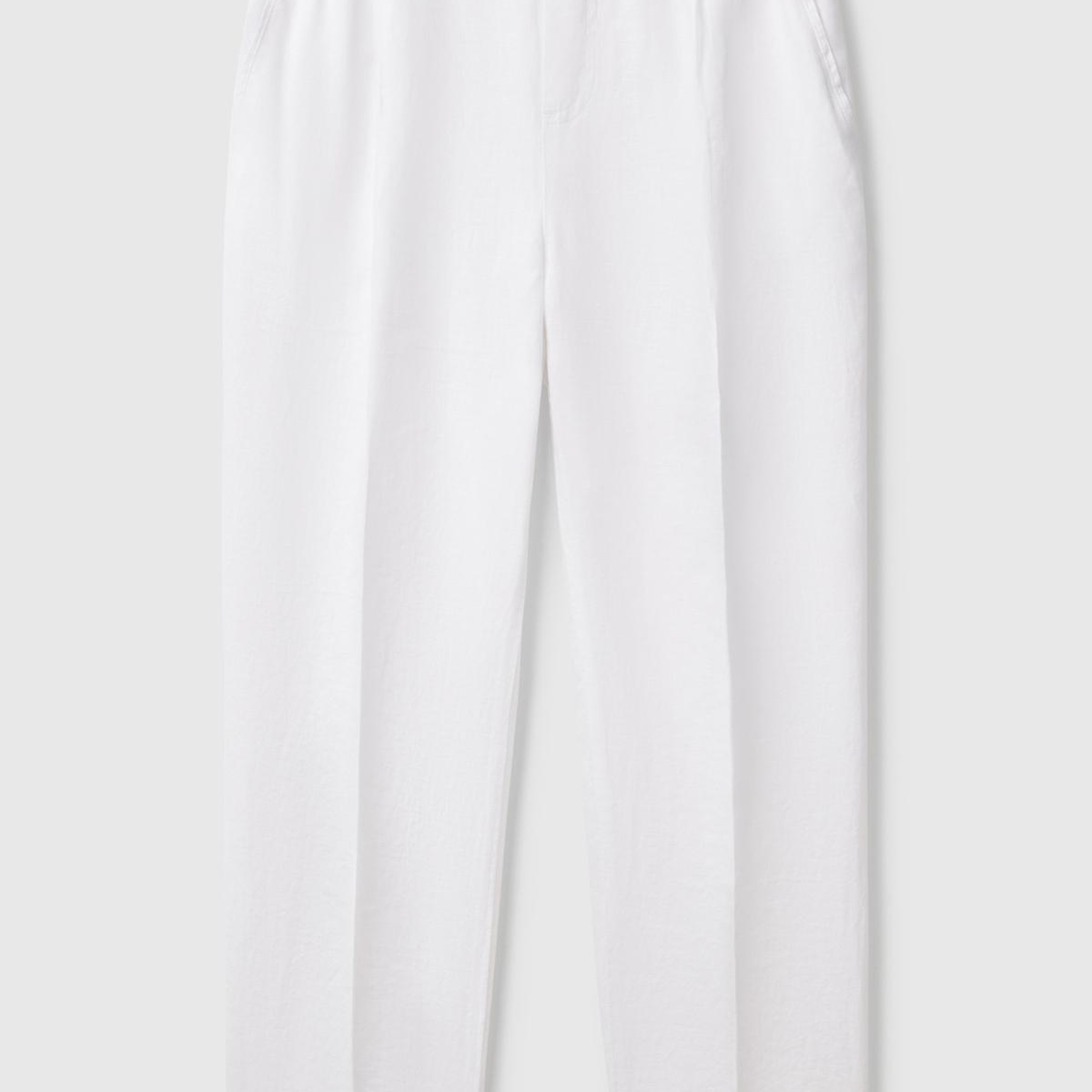 Kadın Beyaz %100 Keten Beli Lastikli Pantolon