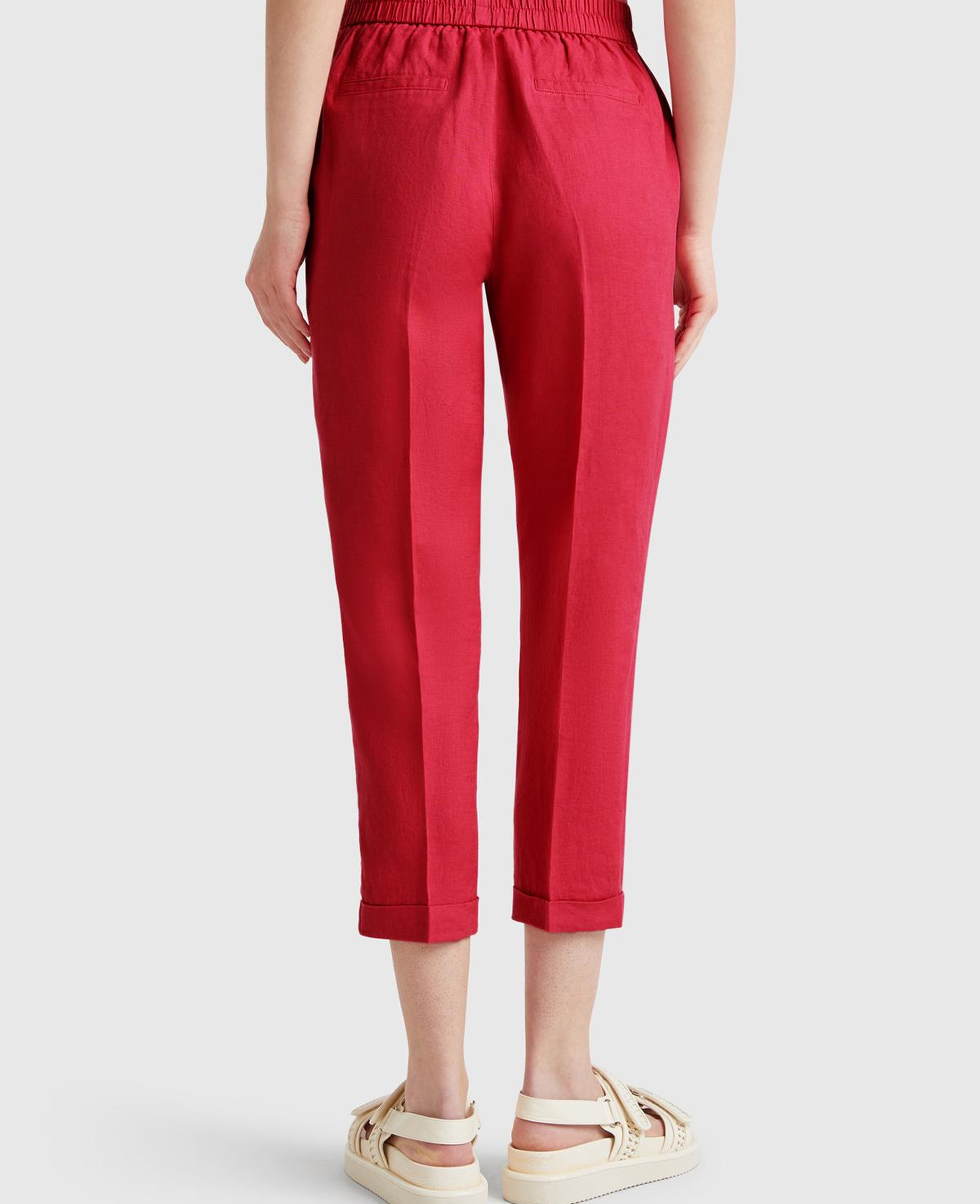 Kadın Fuşya %100 Keten Beli Lastikli Pantolon