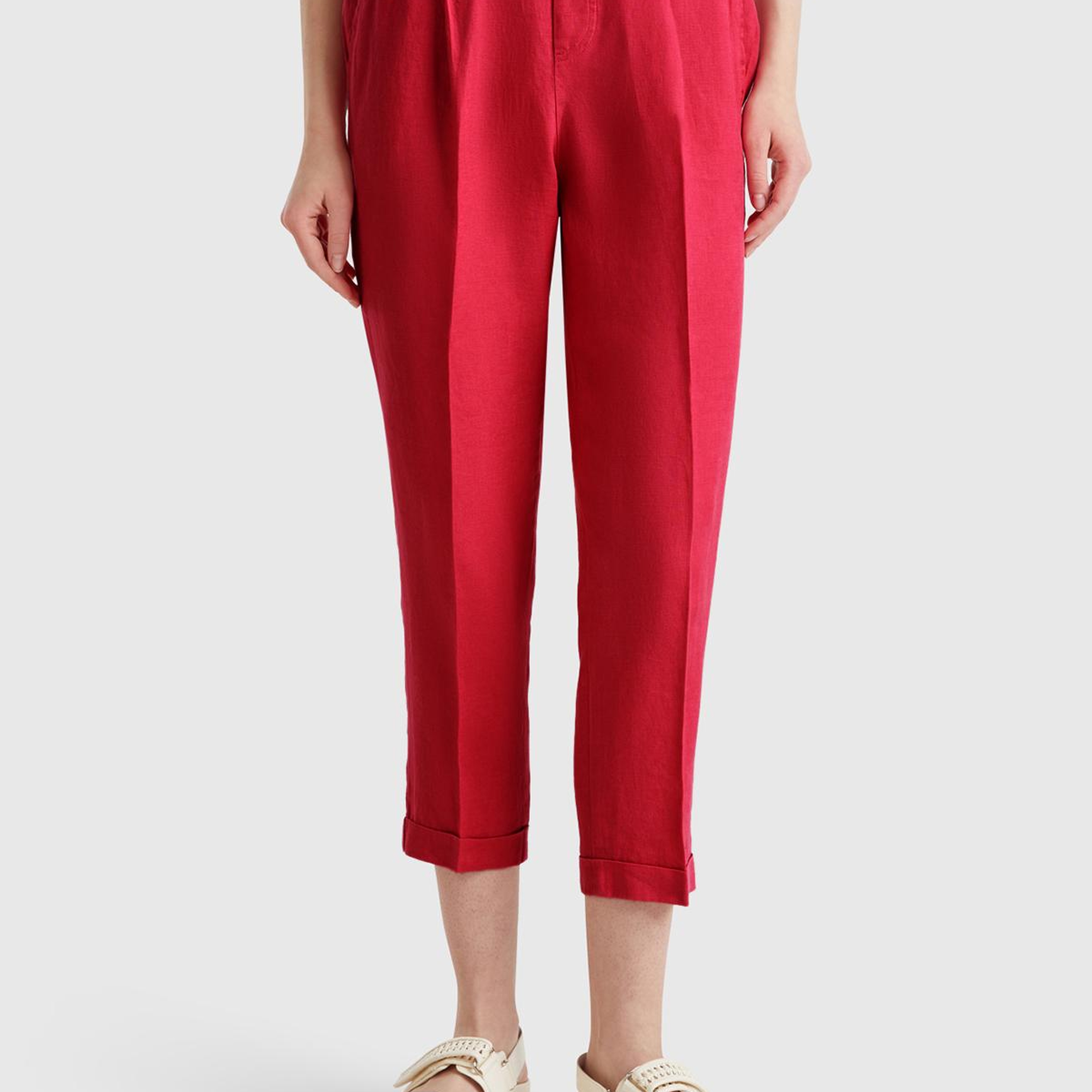 Kadın Fuşya %100 Keten Beli Lastikli Pantolon