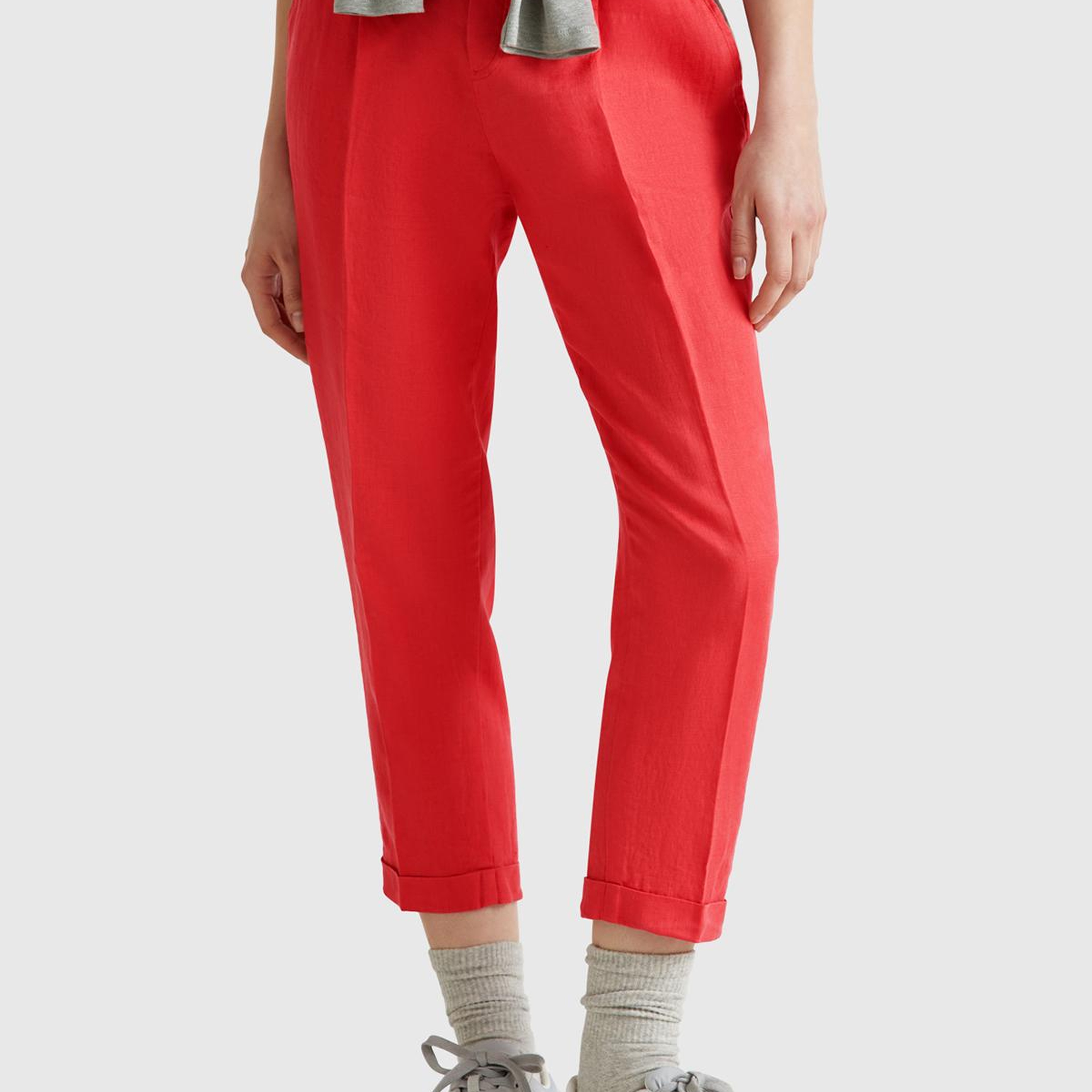 Kadın Mercan %100 Keten Beli Lastikli Pantolon