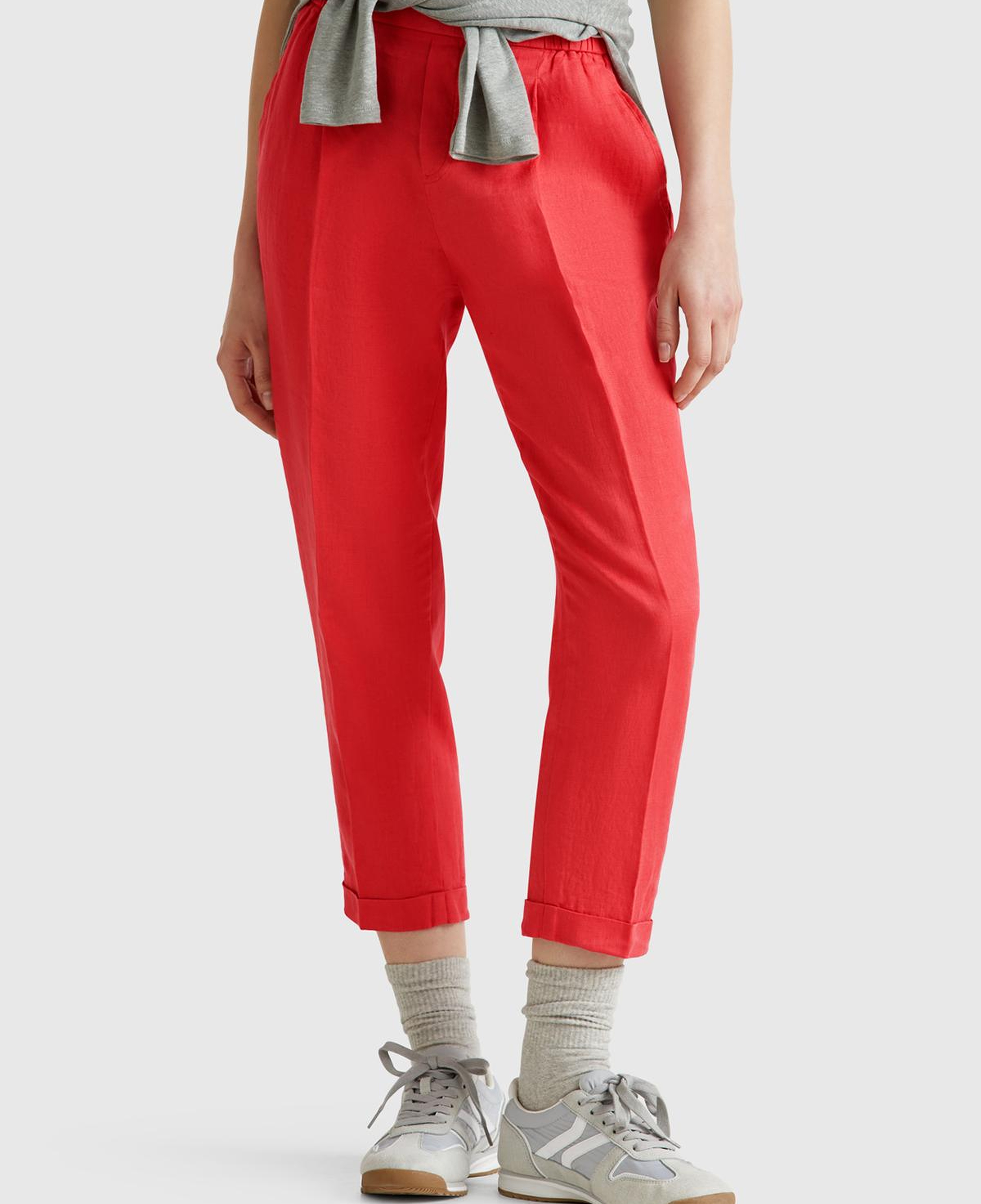 Kadın Mercan %100 Keten Beli Lastikli Pantolon