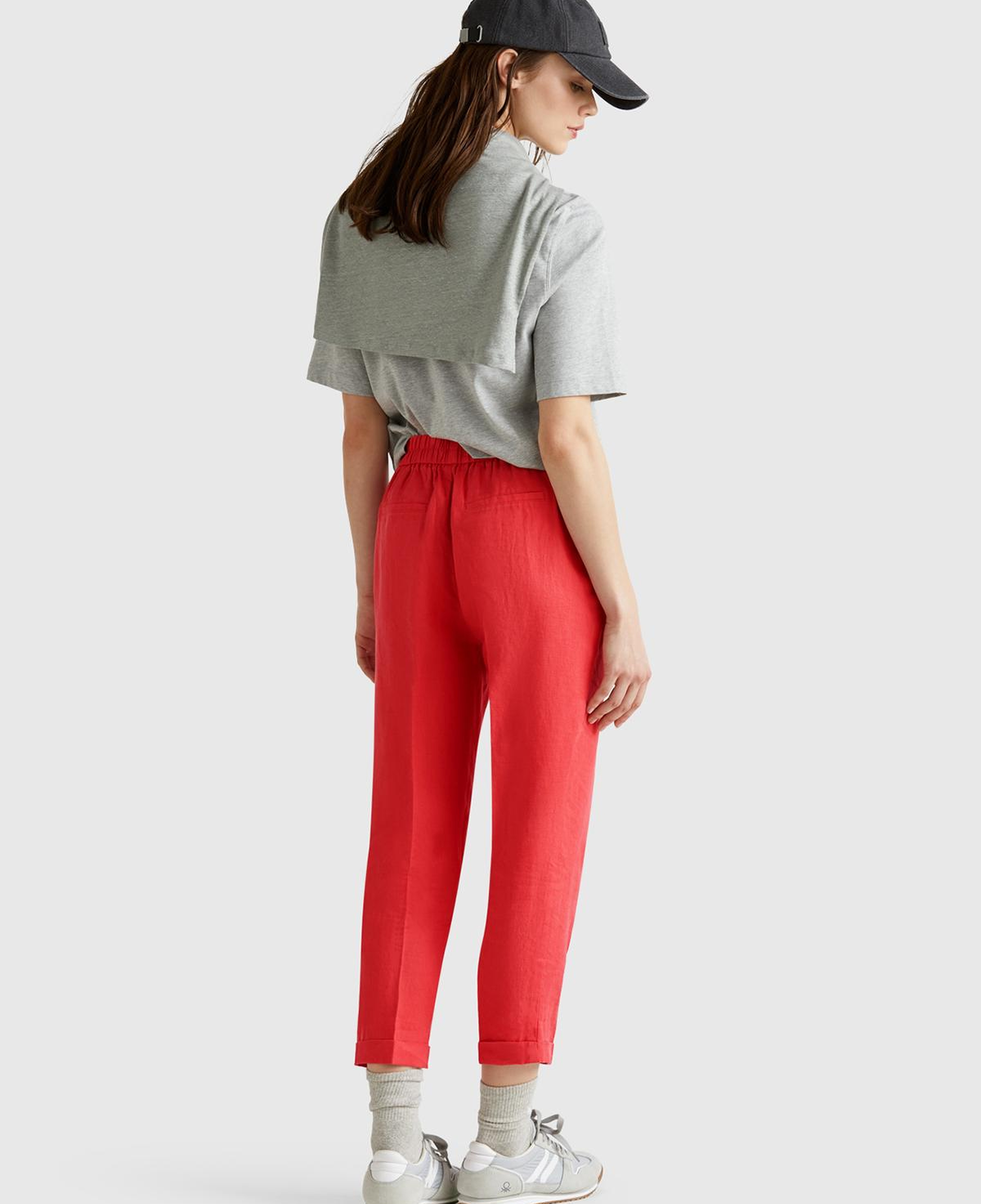 Kadın Mercan %100 Keten Beli Lastikli Pantolon