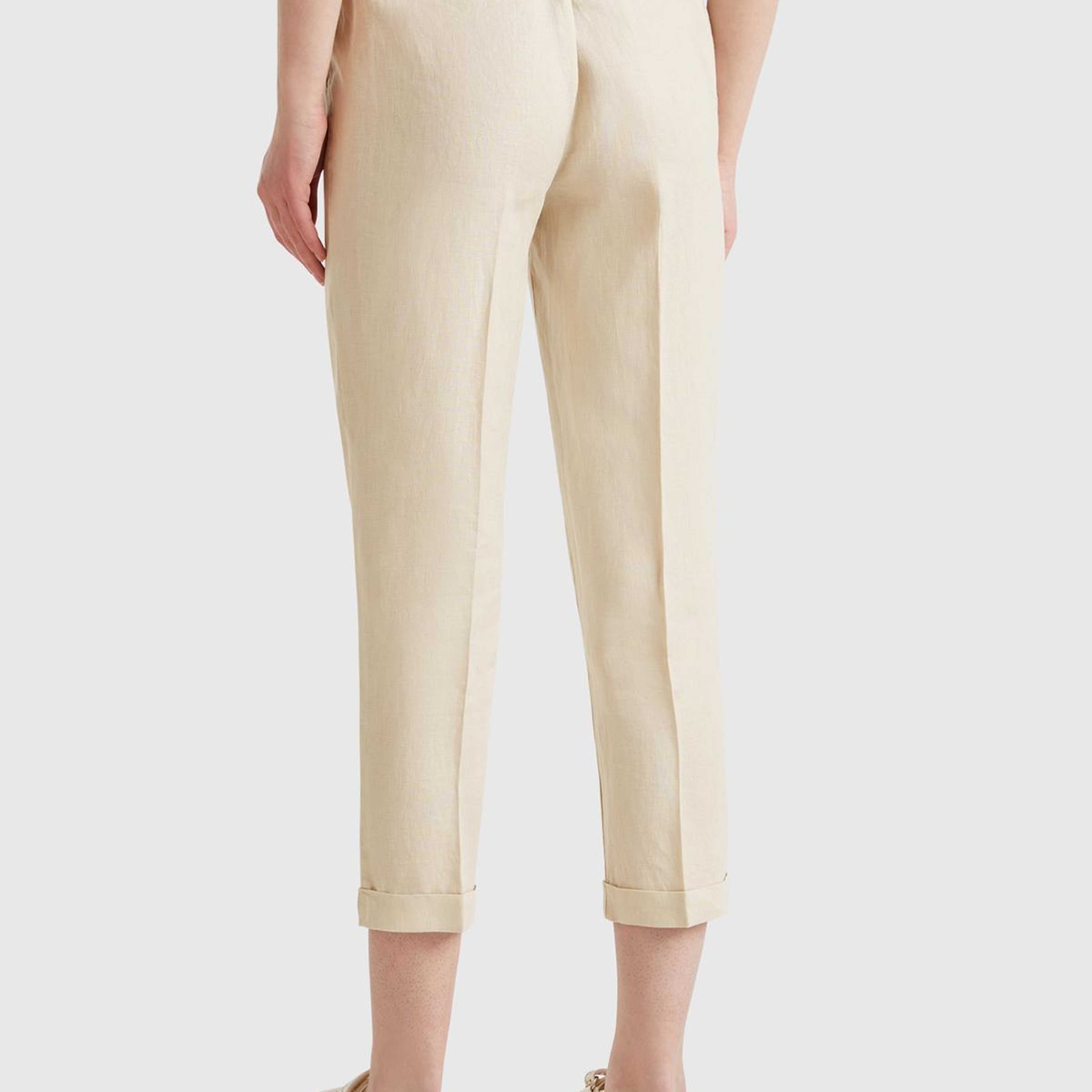 Kadın Taş Rengi %100 Keten Beli Lastikli Pantolon