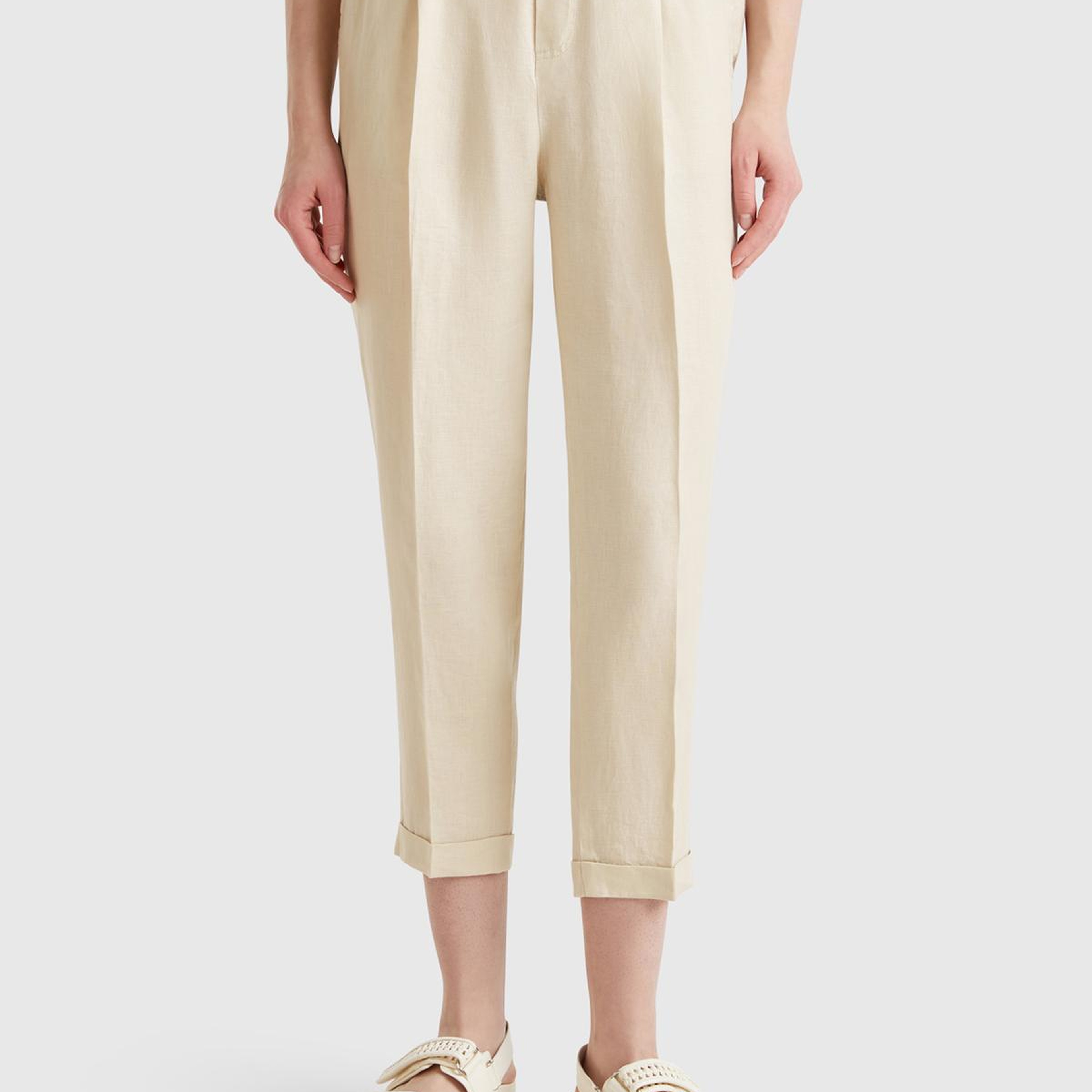 Kadın Taş Rengi %100 Keten Beli Lastikli Pantolon