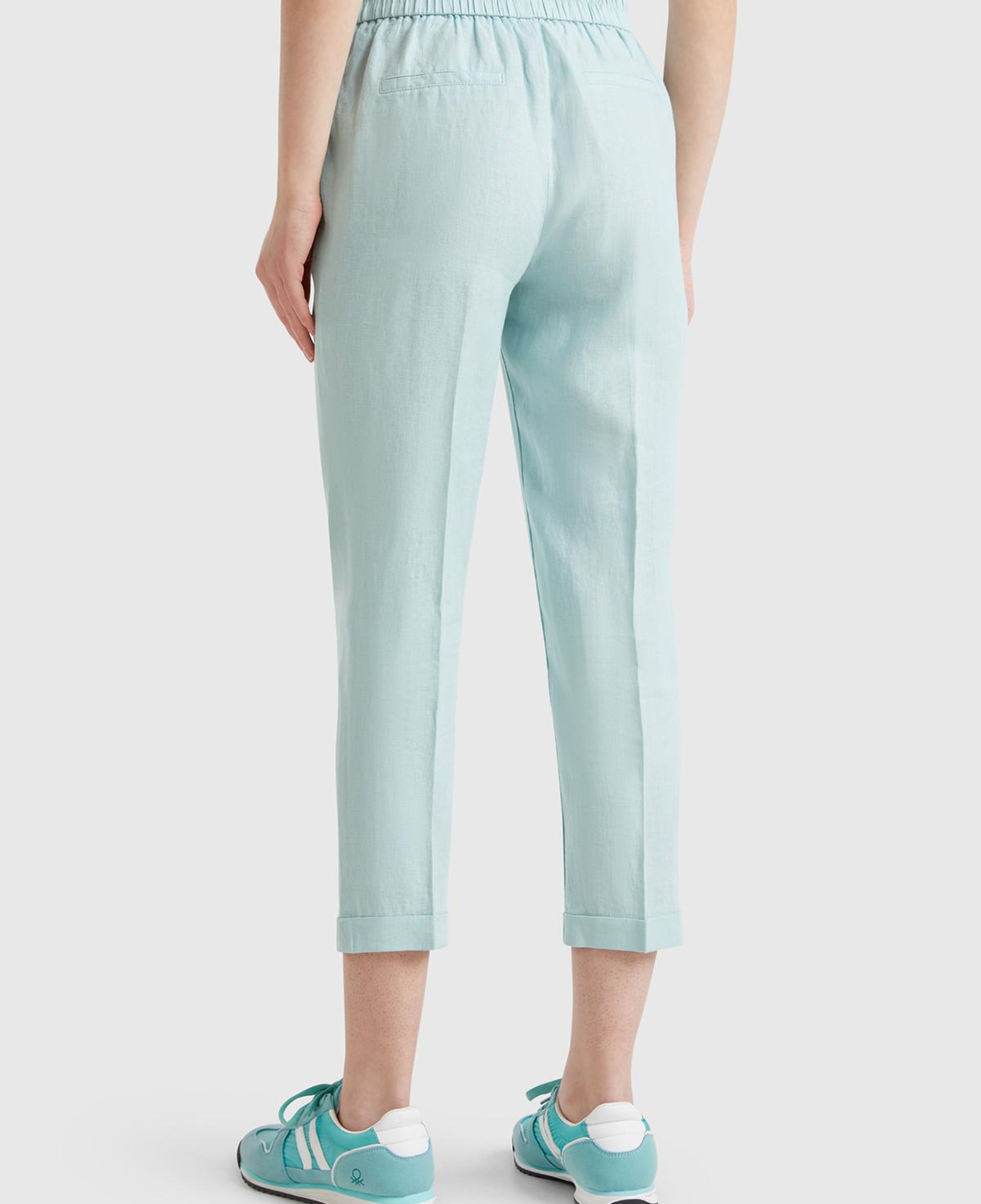 Kadın Su Yeşili %100 Keten Beli Lastikli Pantolon