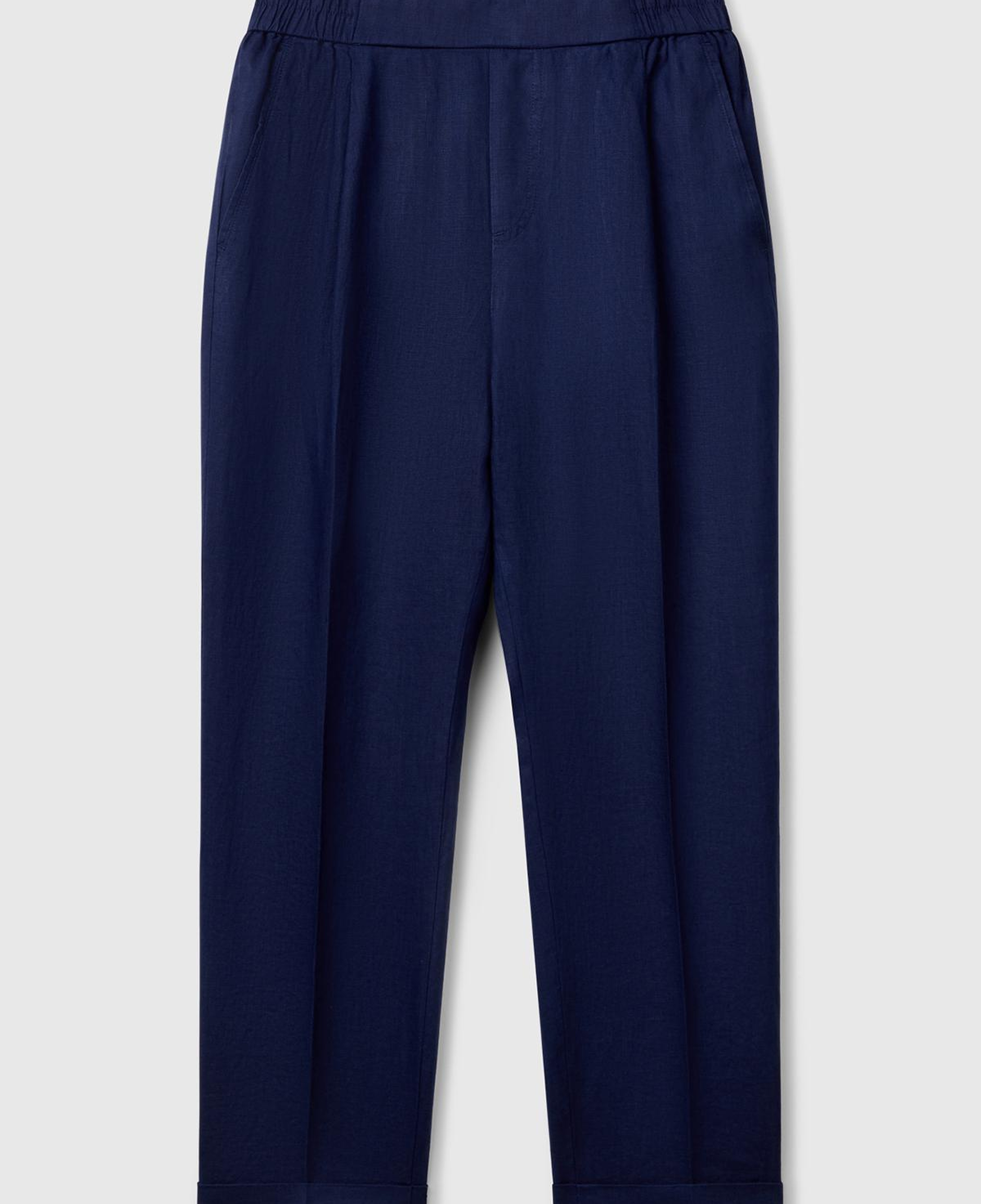 Kadın Lacivert %100 Keten Beli Lastikli Pantolon