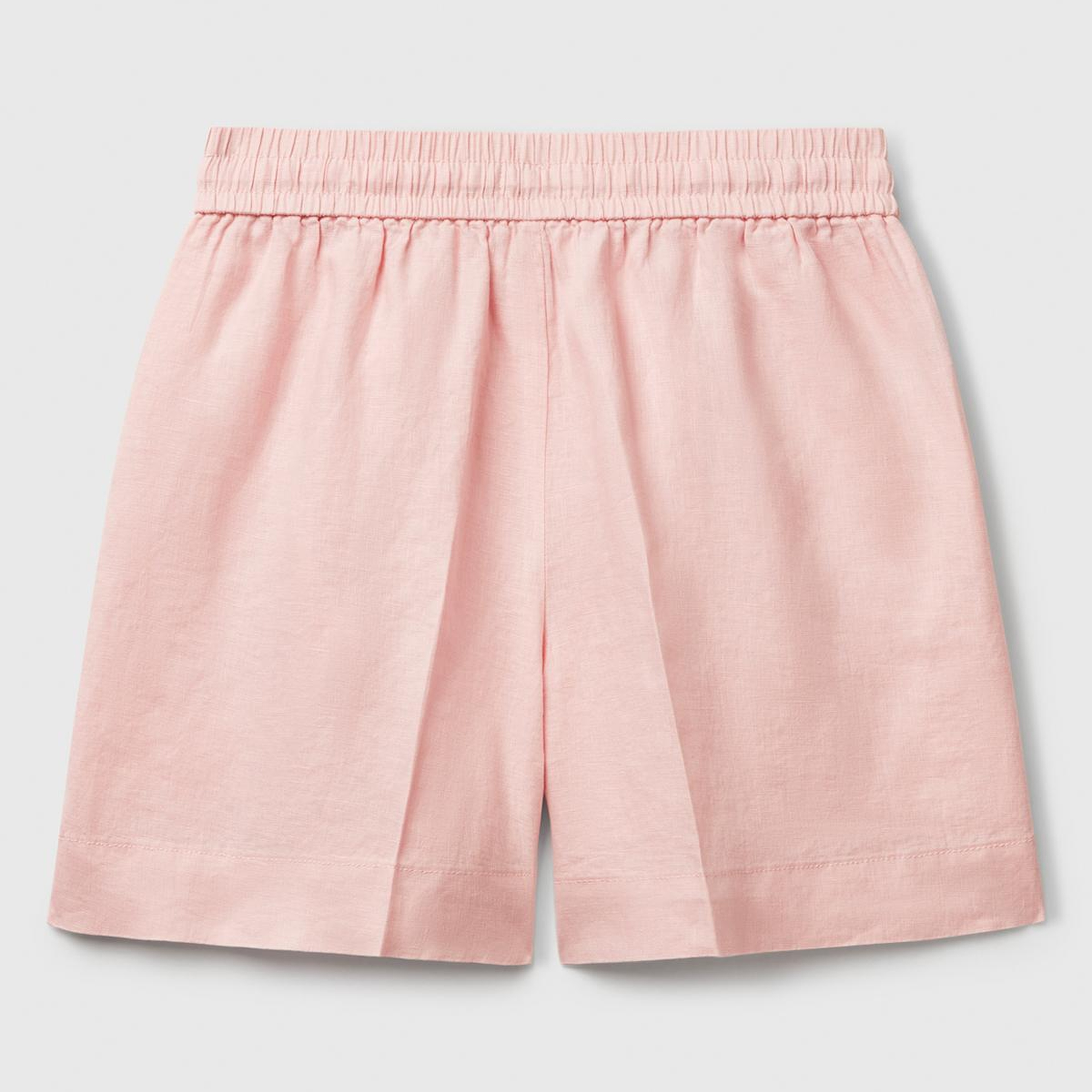 Kadın Pembe %100 Keten Büzgü İpli Cepli Bermuda Şort