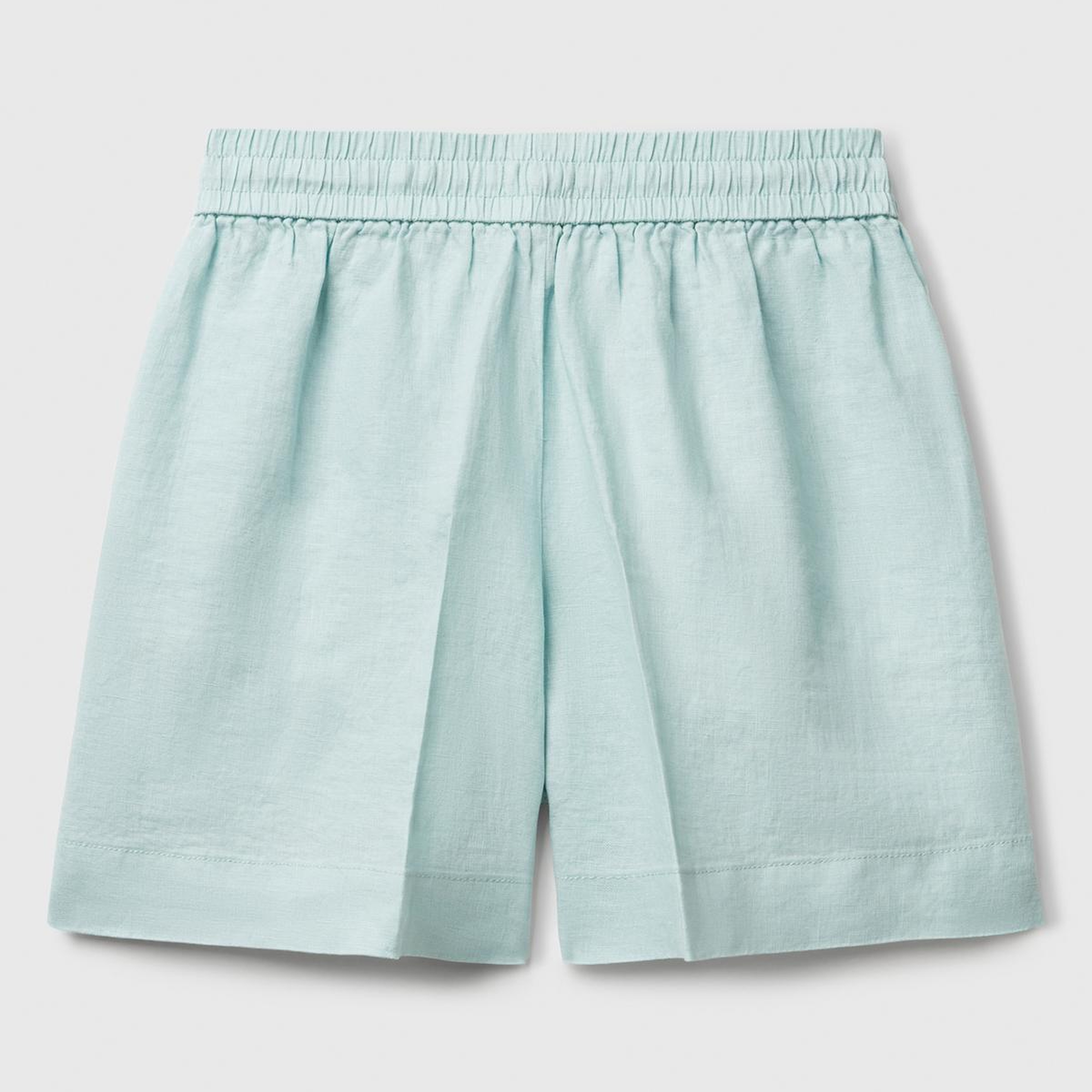 Kadın Su Yeşili %100 Keten Büzgü İpli Cepli Bermuda Şort