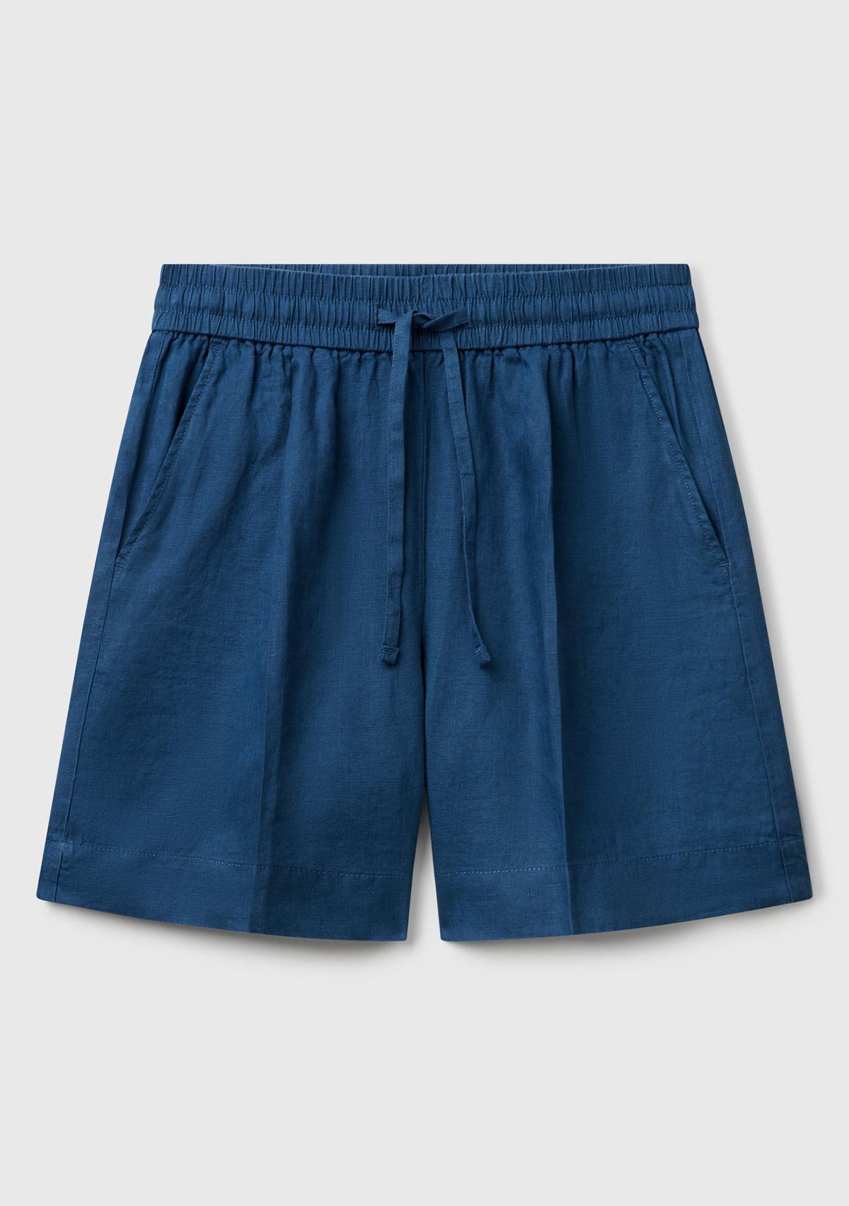 Kadın Denim %100 Keten Büzgü İpli Cepli Bermuda Şort