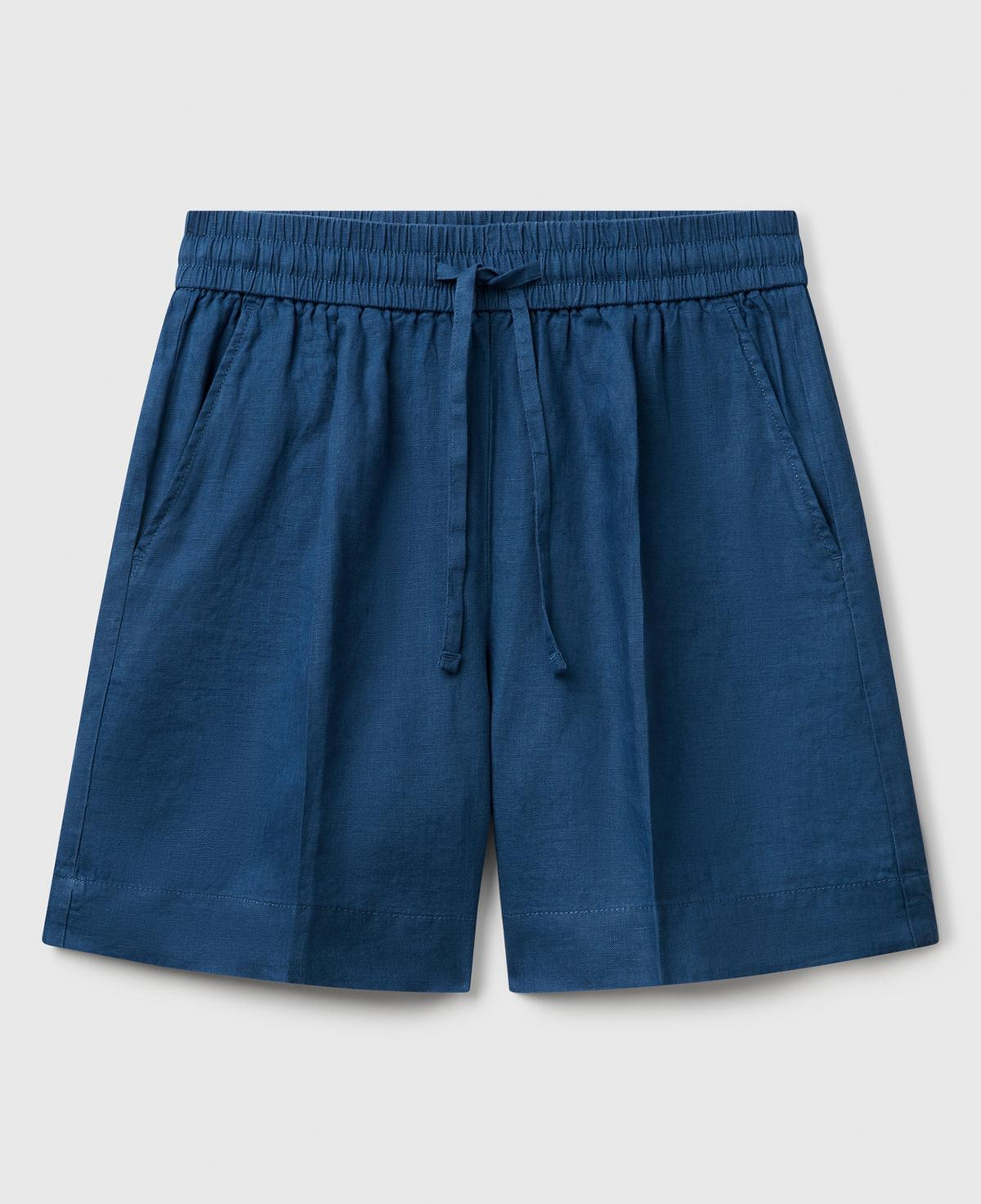 Kadın Denim %100 Keten Büzgü İpli Cepli Bermuda Şort