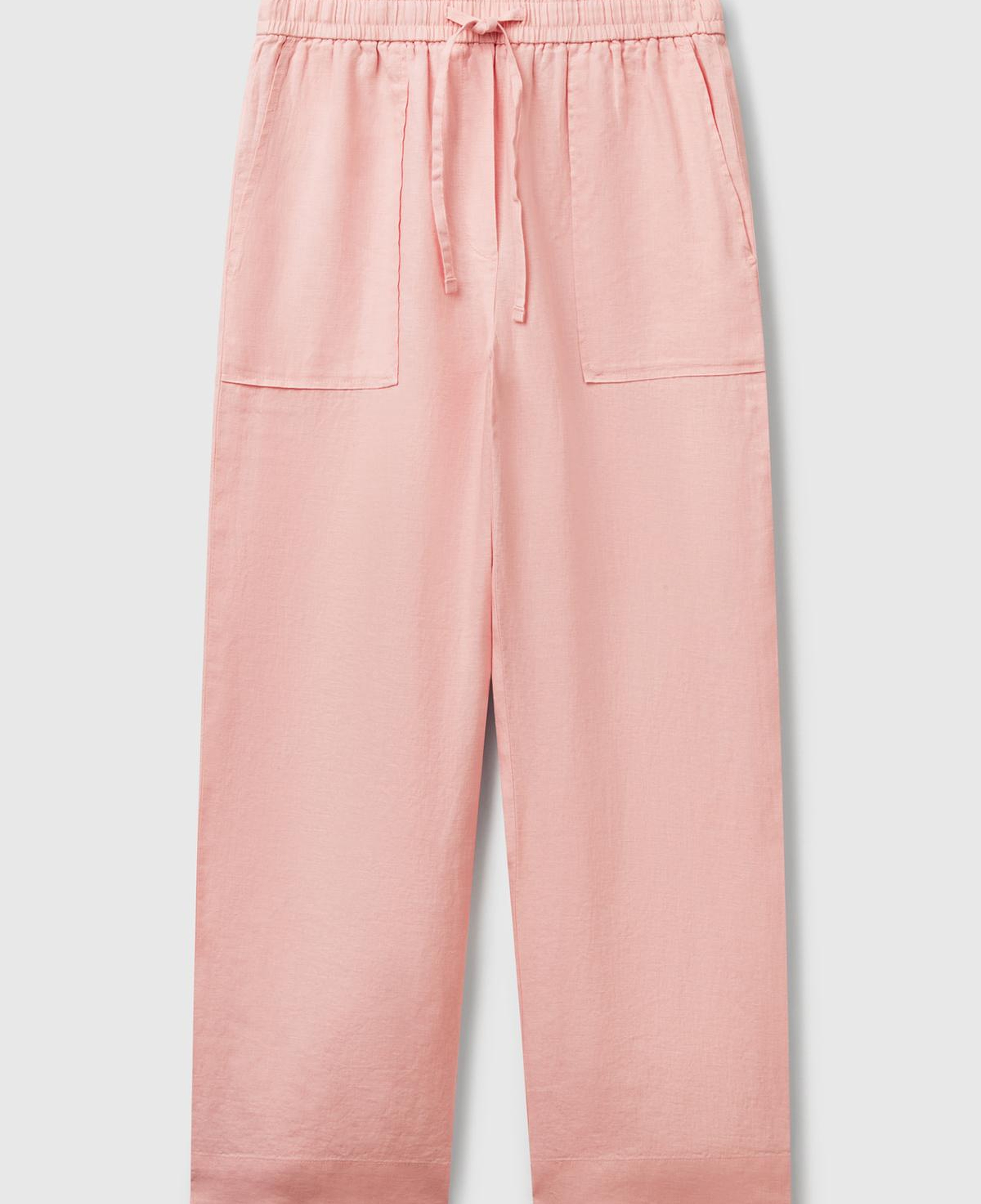 Kadın Pembe %100 Keten Büzgü İpli Cepli Sigaret Pantolon