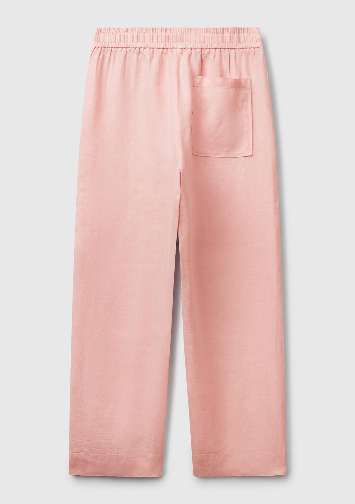 Kadın Pembe %100 Keten Büzgü İpli Cepli Sigaret Pantolon