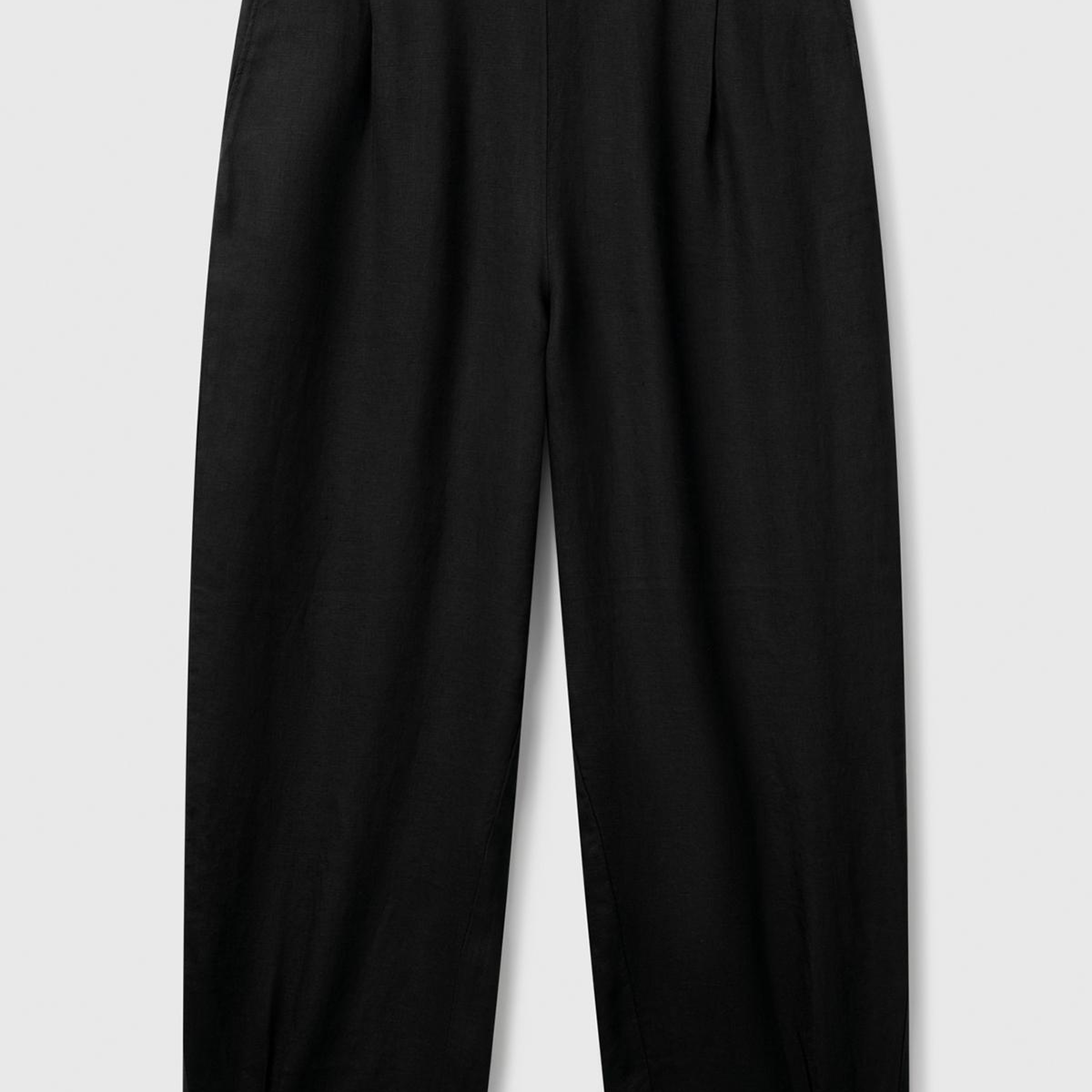 Kadın Siyah %100 Keten Arka Beli Lastikli Paçası Dar Relax Fit Pantolon