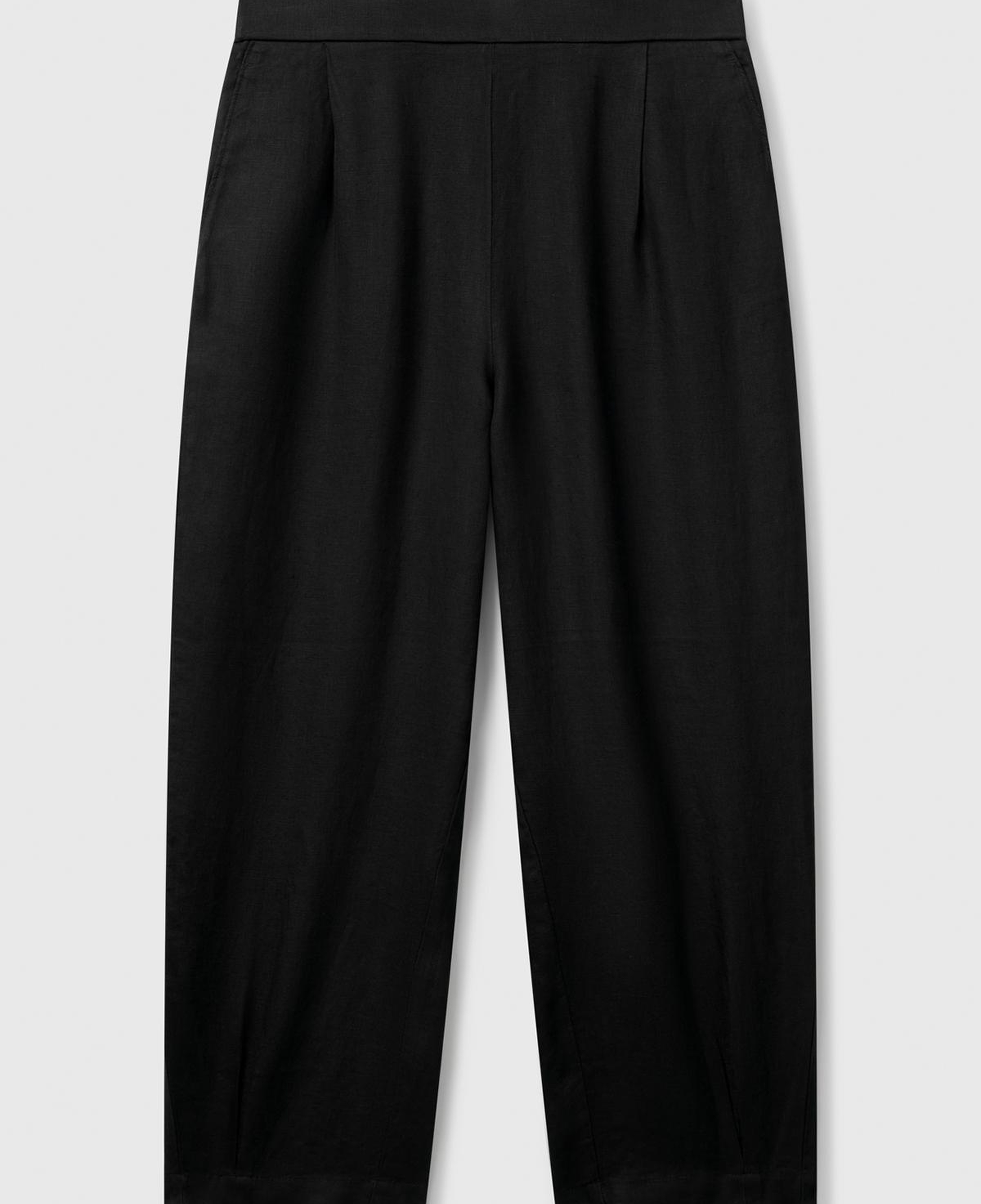 Kadın Siyah %100 Keten Arka Beli Lastikli Paçası Dar Relax Fit Pantolon
