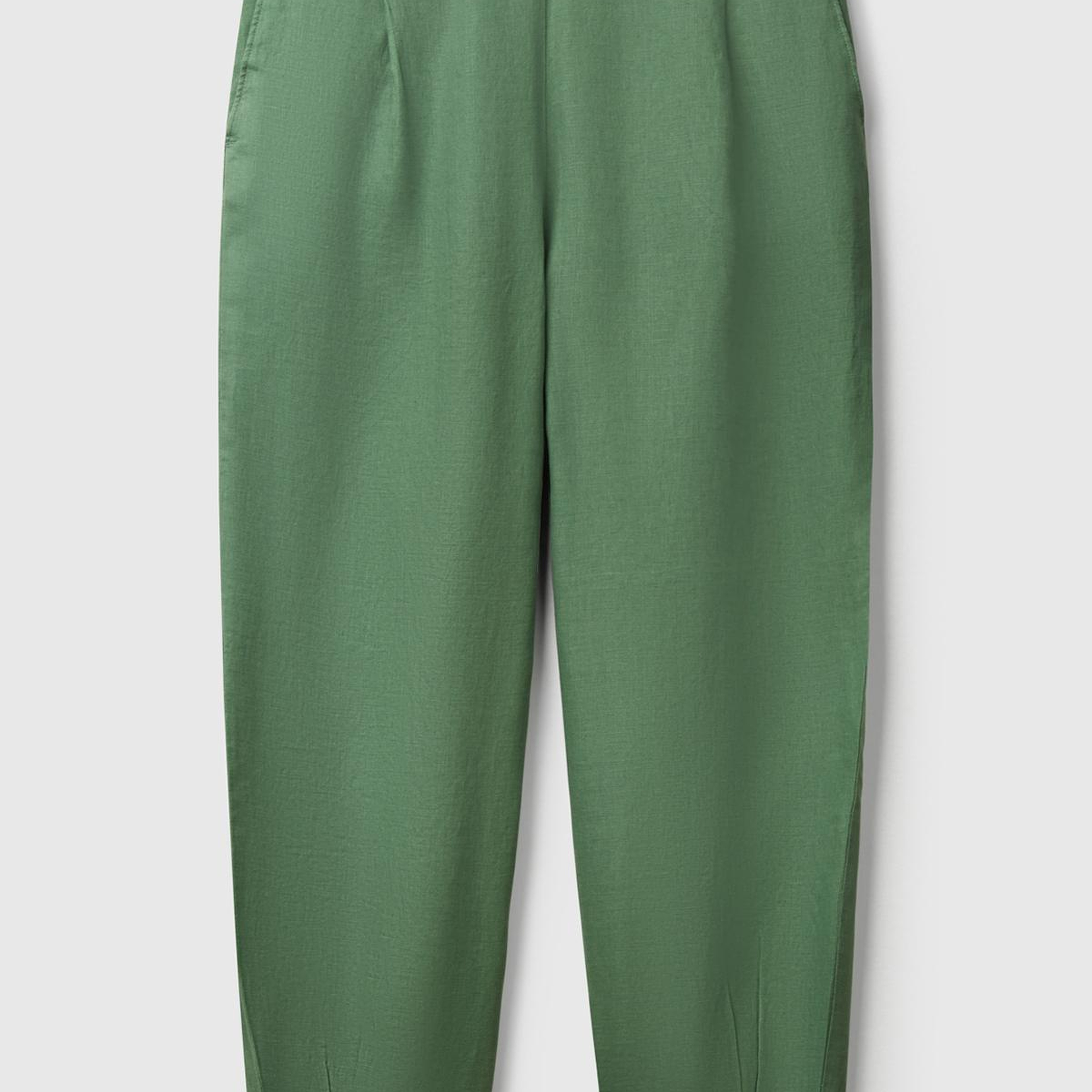 Kadın Açık Yeşil %100 Keten Arka Beli Lastikli Paçası Dar Relax Fit Pantolon