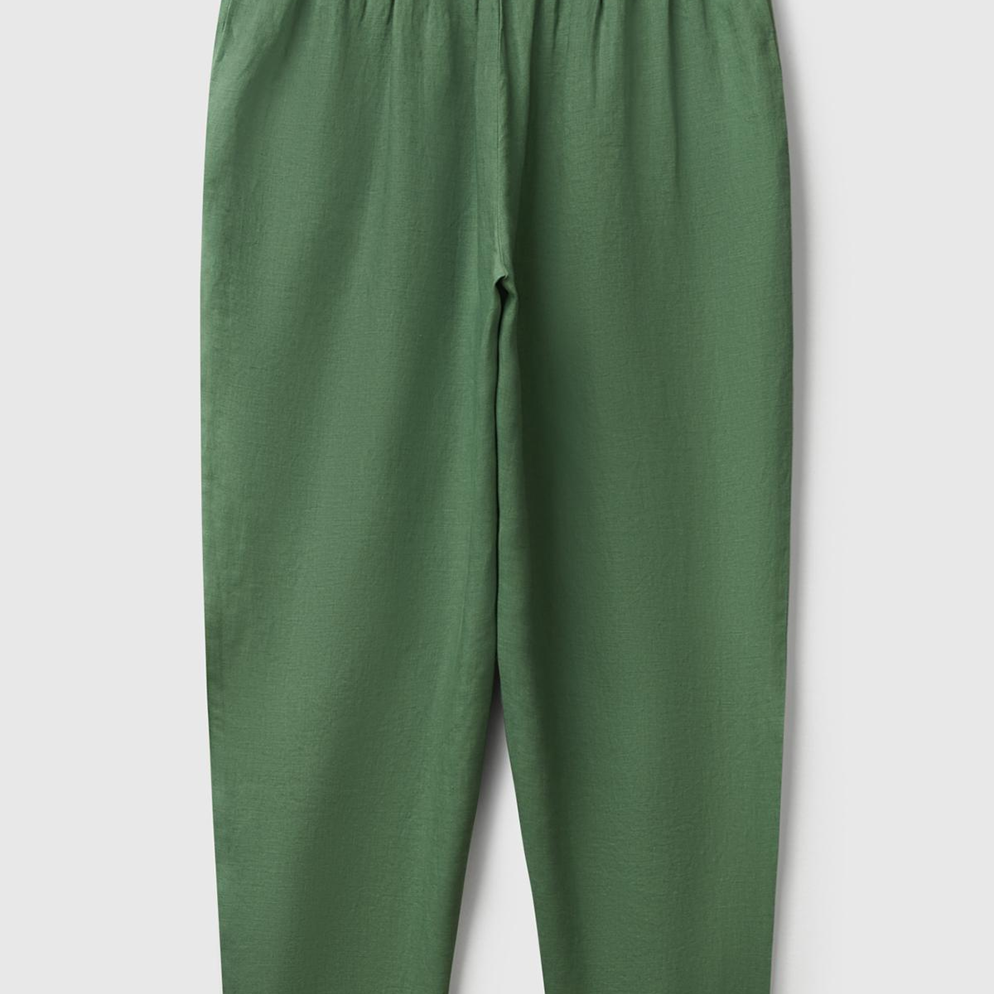 Kadın Açık Yeşil %100 Keten Arka Beli Lastikli Paçası Dar Relax Fit Pantolon