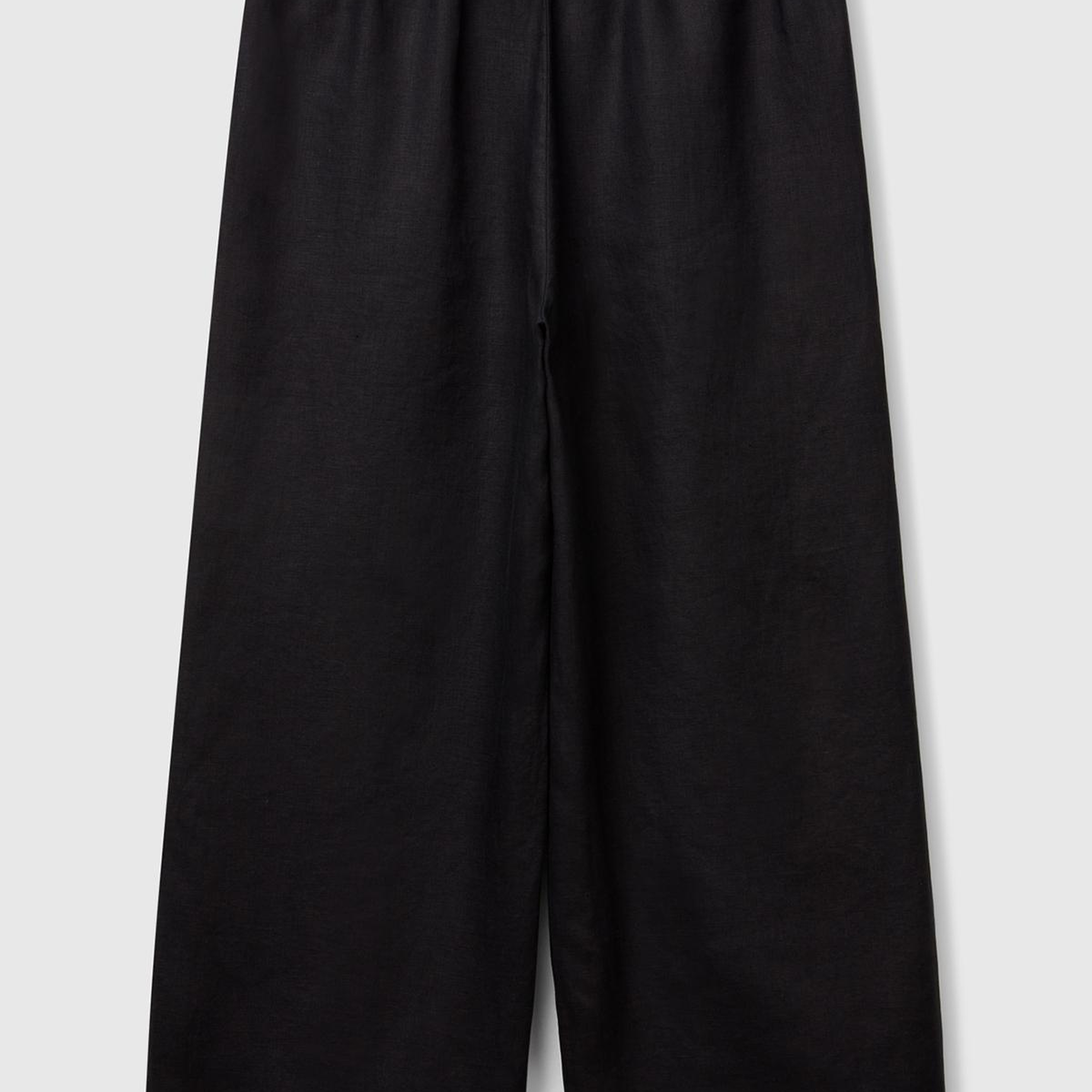 Kadın Siyah %100 Keten Beli Lastikli Bol Kısa Paça Pantolon