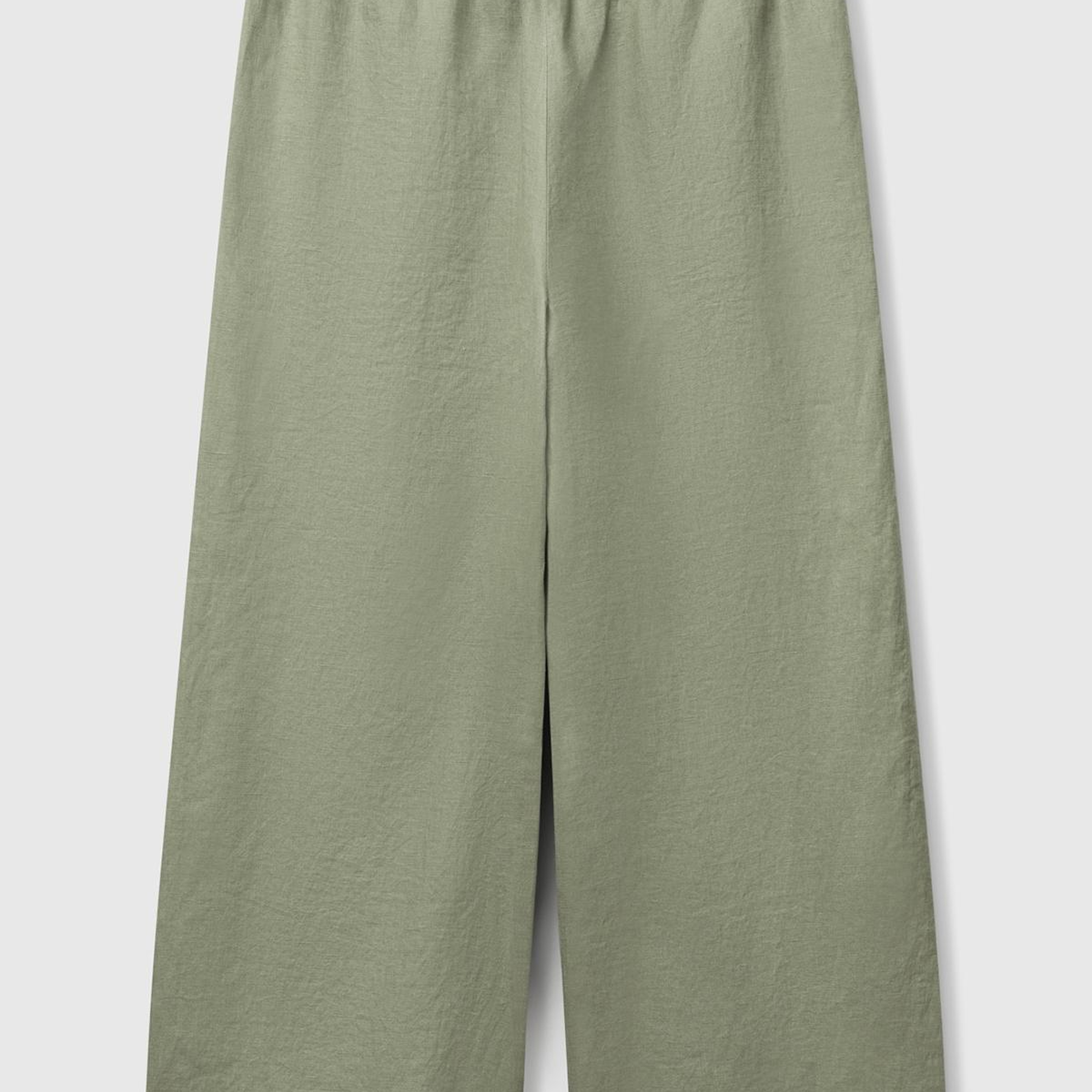 Kadın Adaçayı yeşili %100 Keten Beli Lastikli Bol Kısa Paça Pantolon