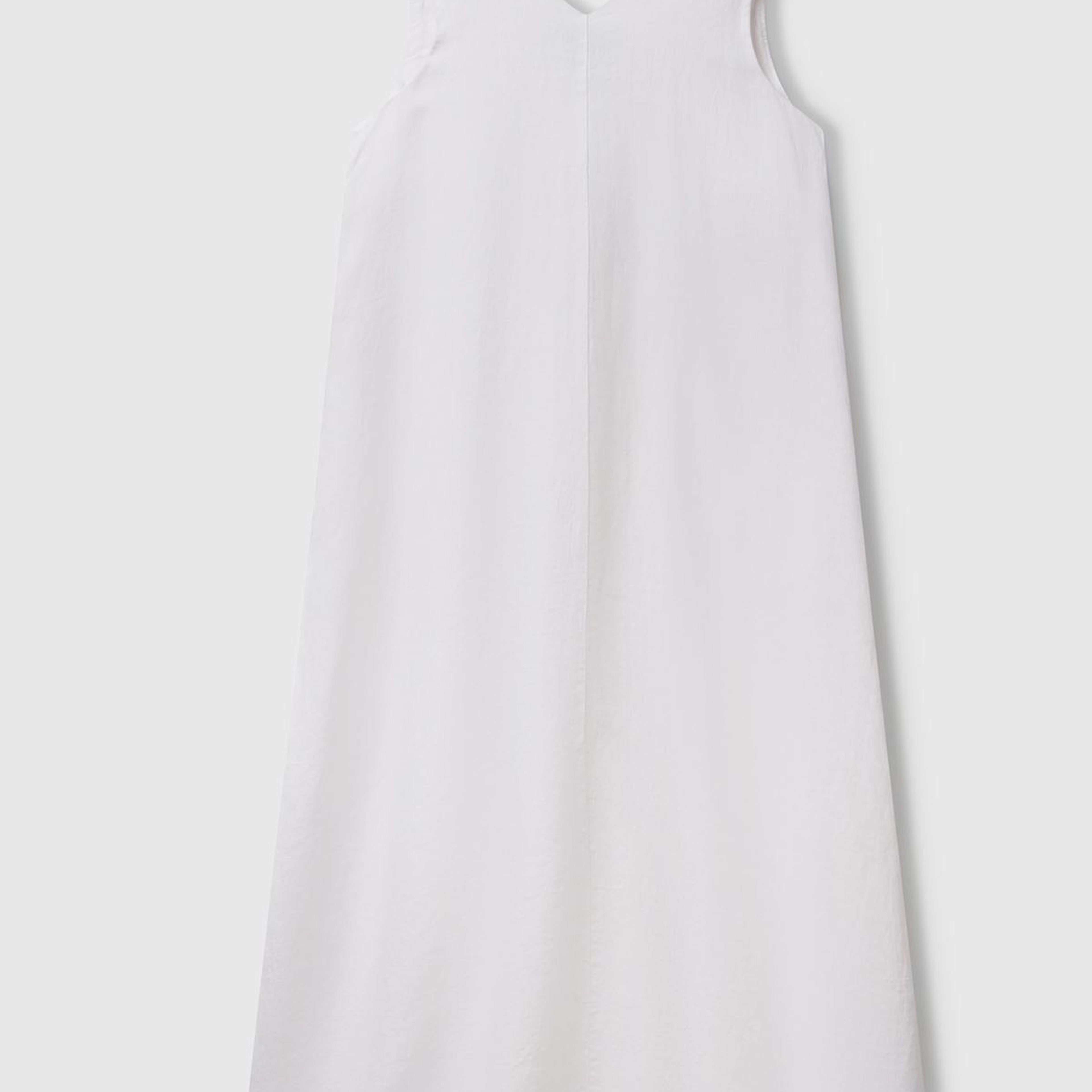 Kadın Beyaz %100 Keten V Yaka Kolsuz A Kesim Midi Elbise