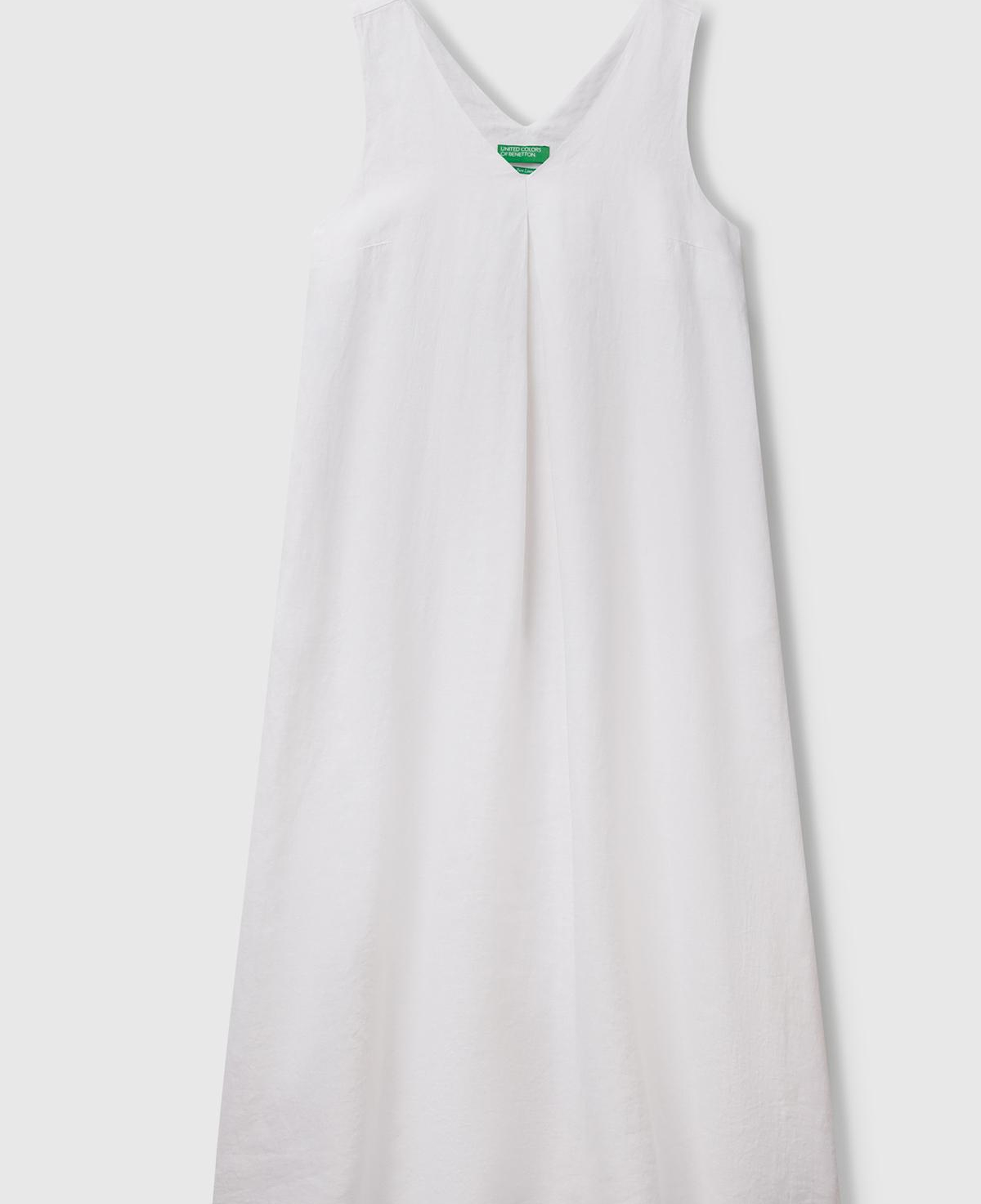 Kadın Beyaz %100 Keten V Yaka Kolsuz A Kesim Midi Elbise