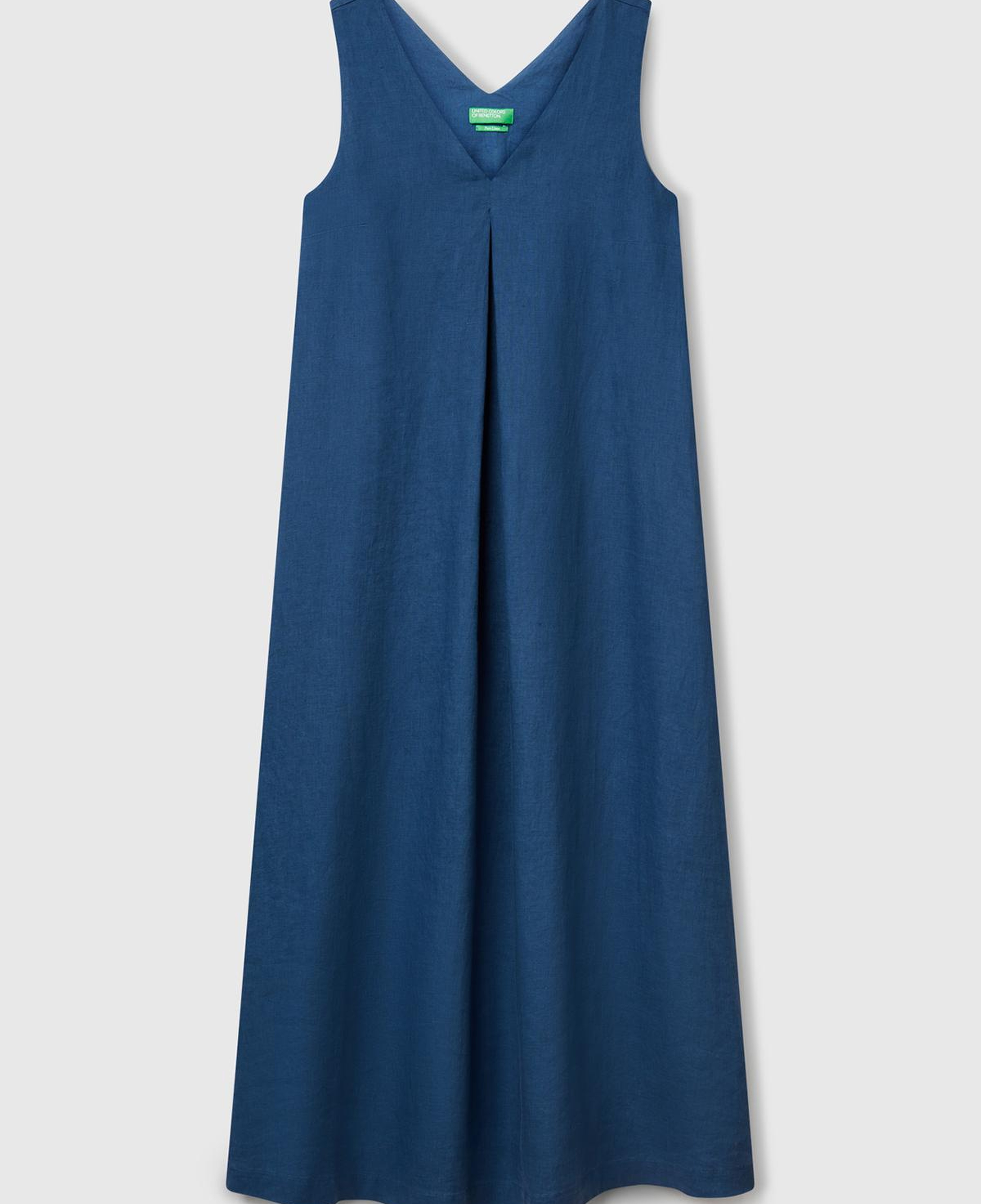 Kadın Denim %100 Keten V Yaka Kolsuz A Kesim Midi Elbise