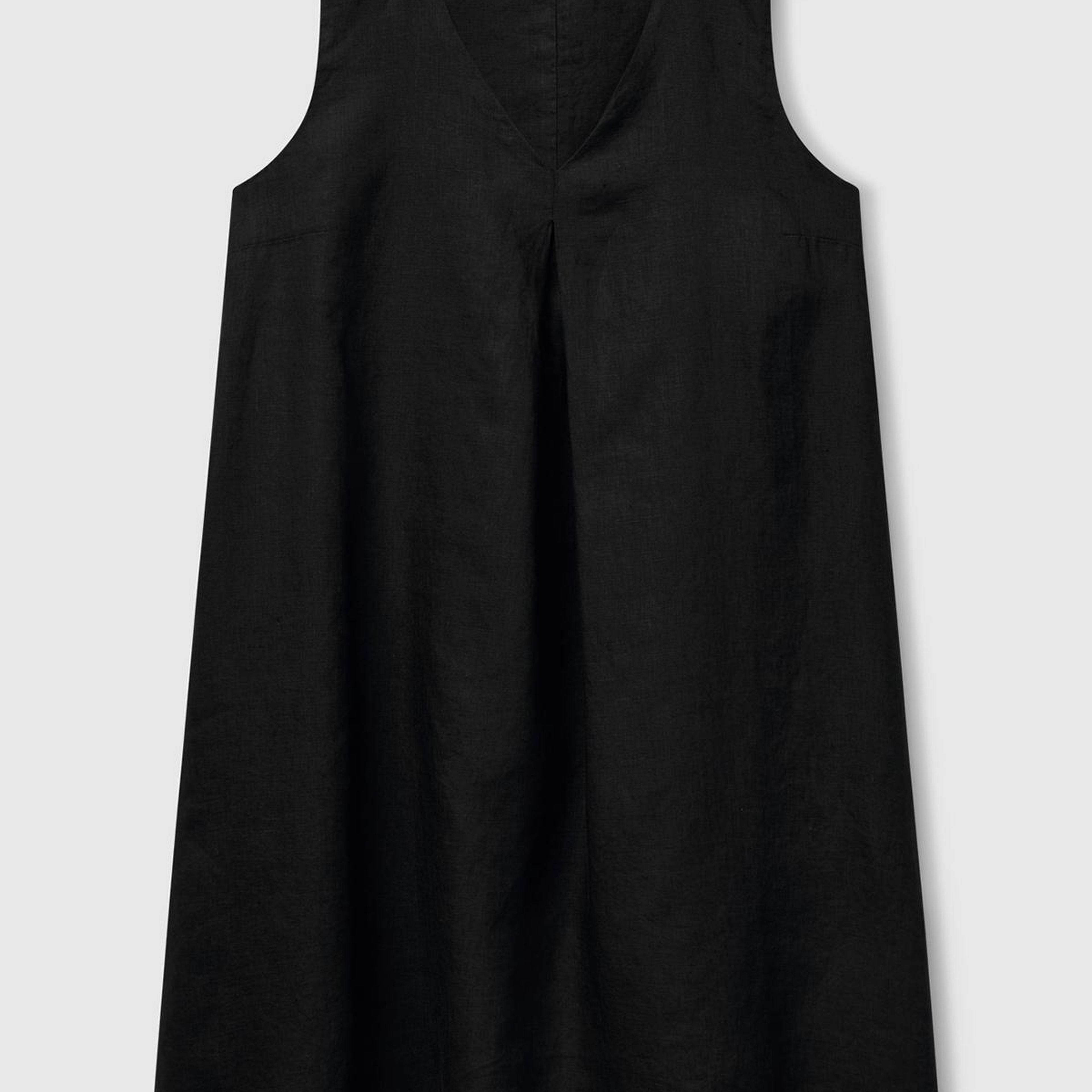 Kadın Siyah %100 Keten Yanı Fermuarlı A Kesim V Yaka Kısa Elbise