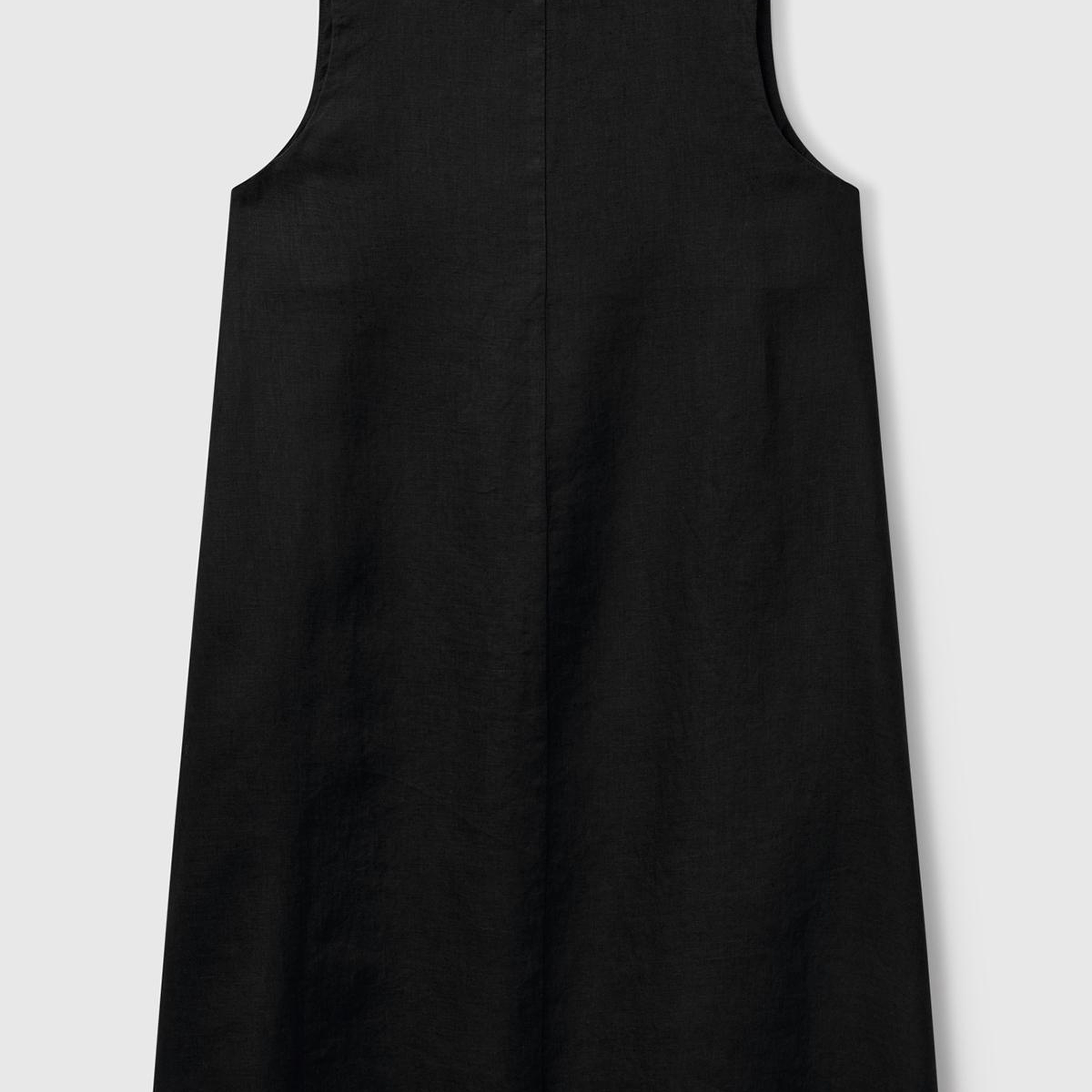 Kadın Siyah %100 Keten Yanı Fermuarlı A Kesim V Yaka Kısa Elbise