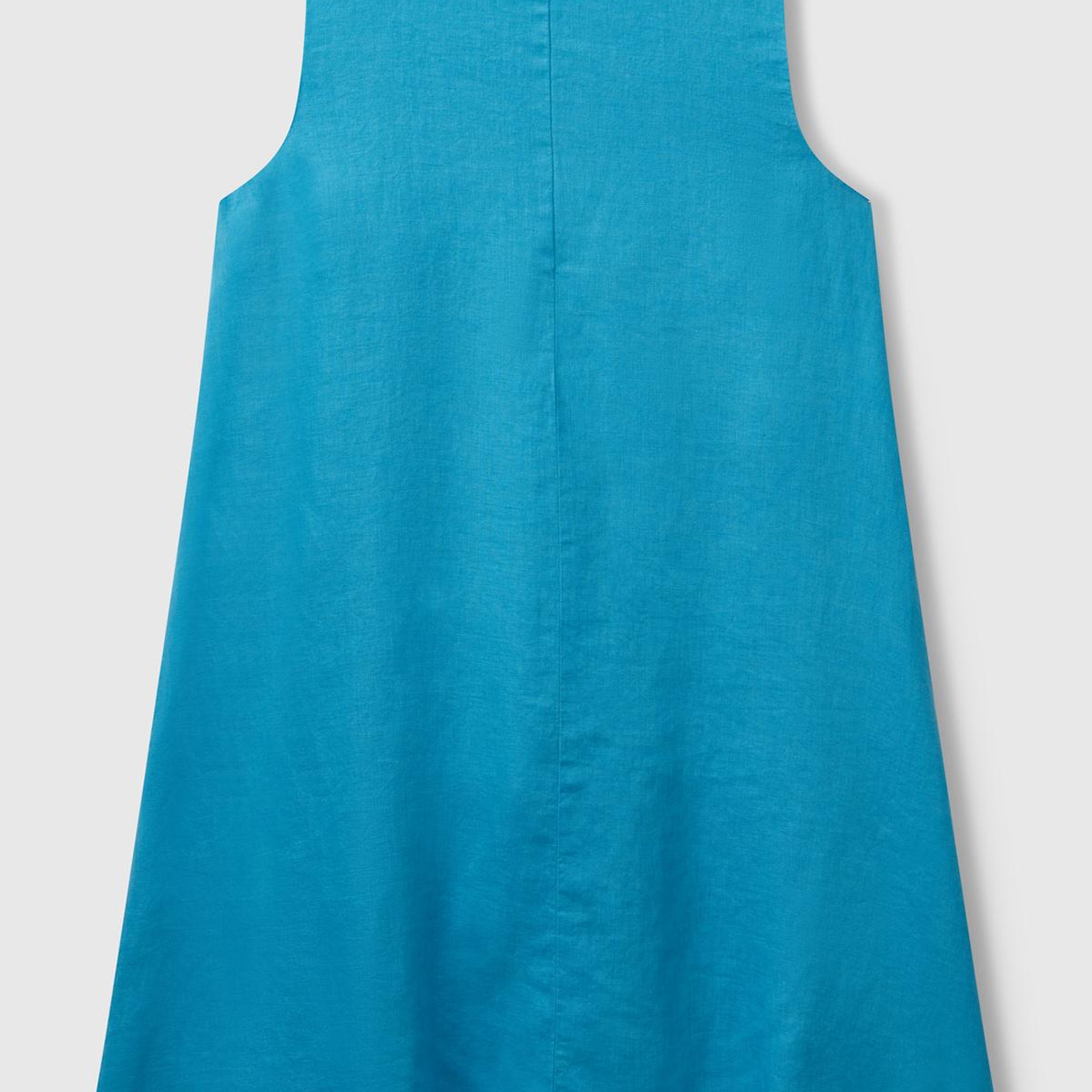 Kadın Mavi %100 Keten Yanı Fermuarlı A Kesim V Yaka Kısa Elbise