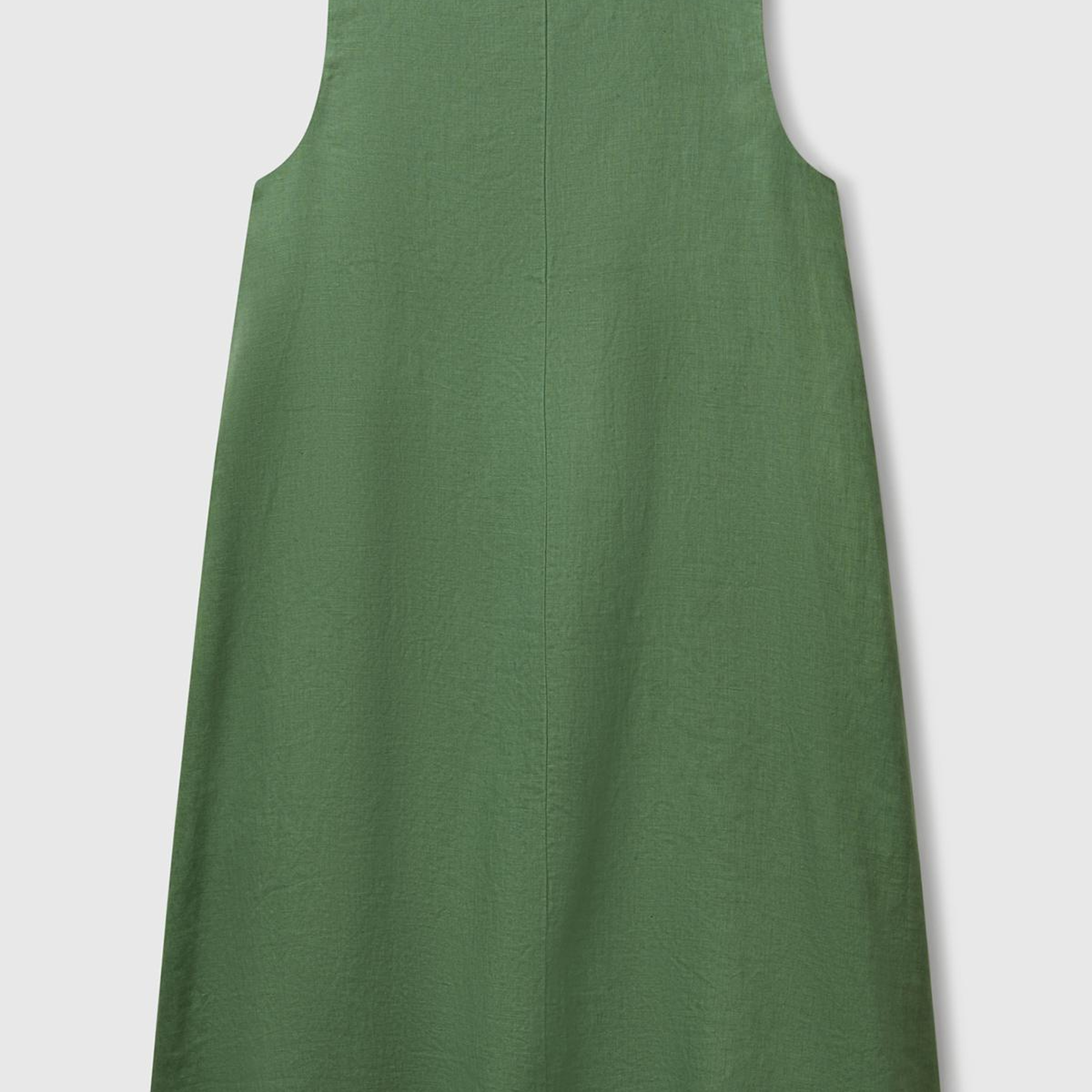 Kadın Açık Yeşil %100 Keten Yanı Fermuarlı A Kesim V Yaka Kısa Elbise