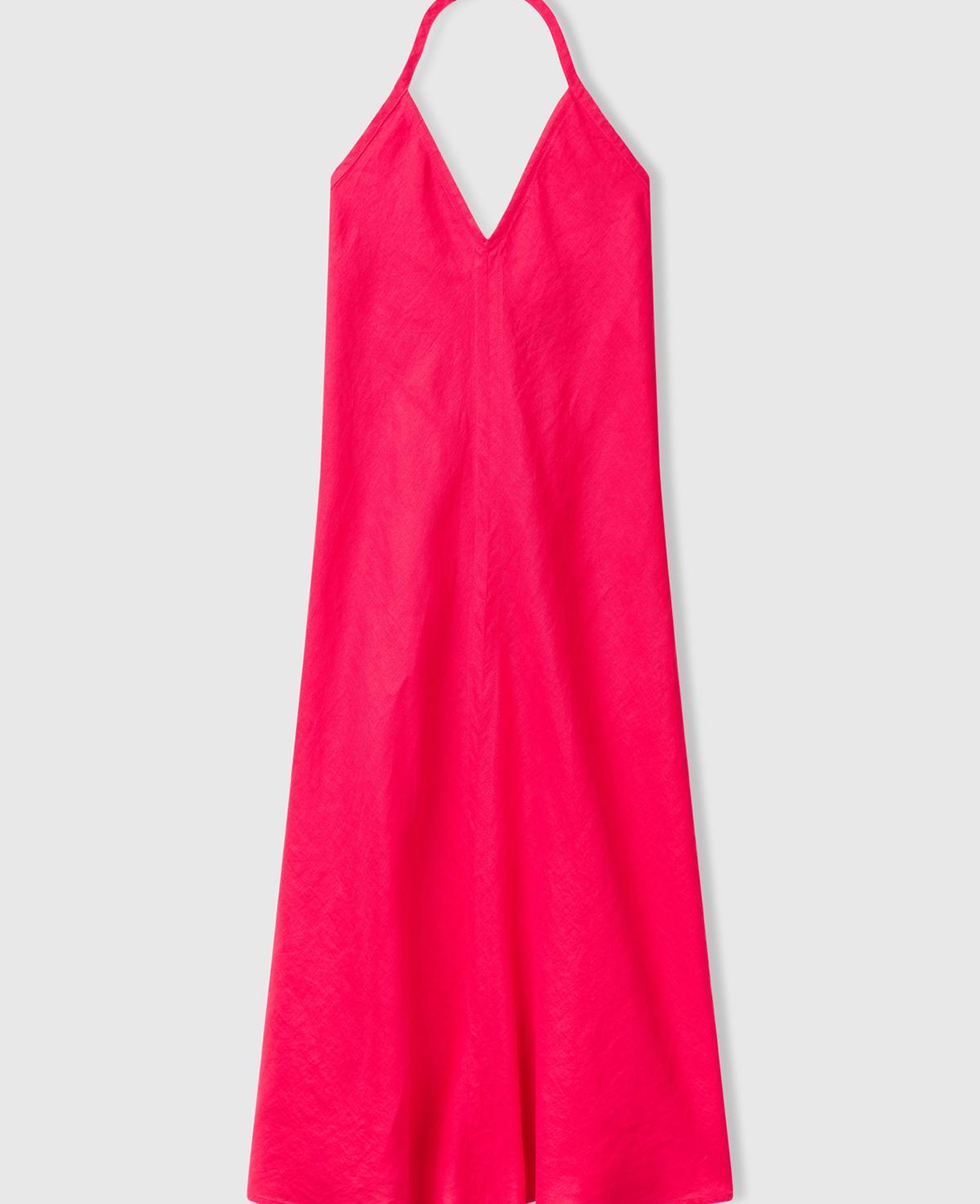 Kadın Fuşya %100 Keten Sırtı Açık Uzun Elbise